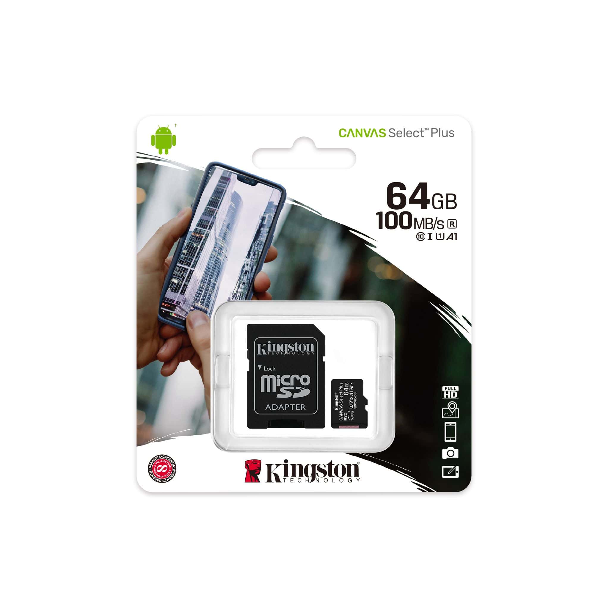 64 GB Kingston Canvas Select Plus Micro SD Card with SD Adapter, Class 10 up to 512 GB 0740617298697