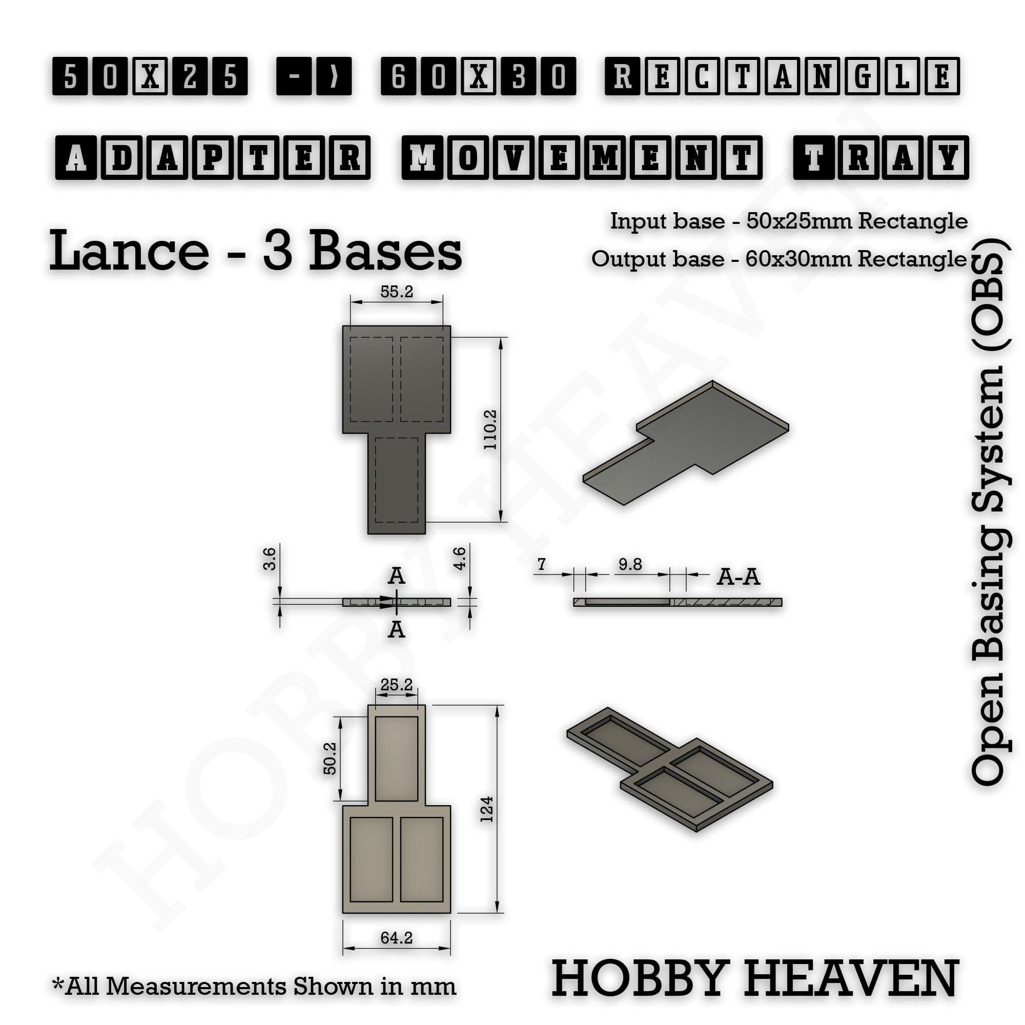 Movement Tray Square and Rectangle Movement Trays Adapters for Tabletop Games