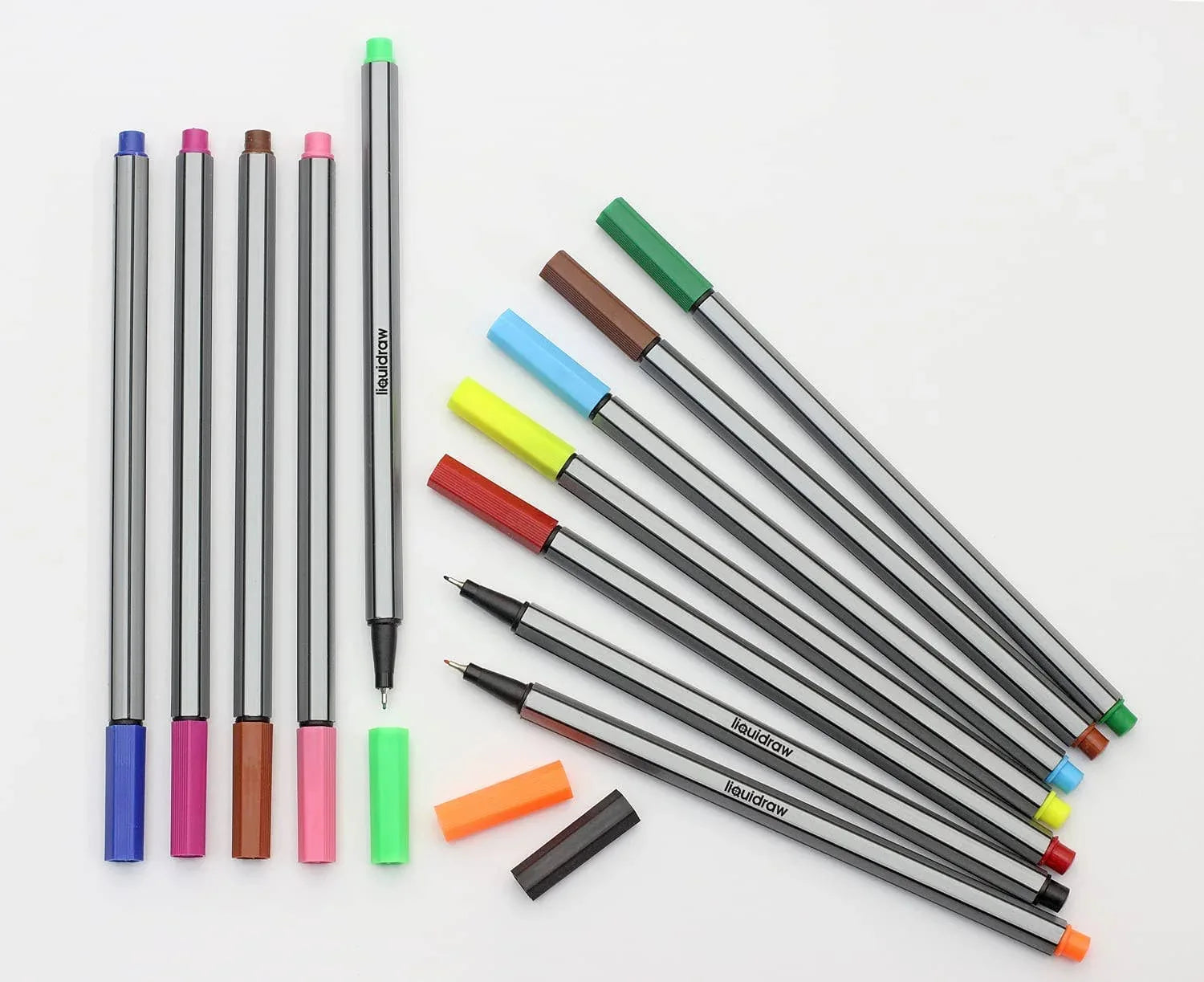 Liquidraw pens Liquidraw 12 Fineliner Colouring Pens Set Fine Point Pens 0.4mm Assorted Colours, Fineliners Coloured Pens