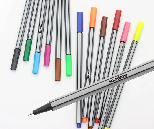 Liquidraw pens Liquidraw 12 Fineliner Colouring Pens Set Fine Point Pens 0.4mm Assorted Colours, Fineliners Coloured Pens