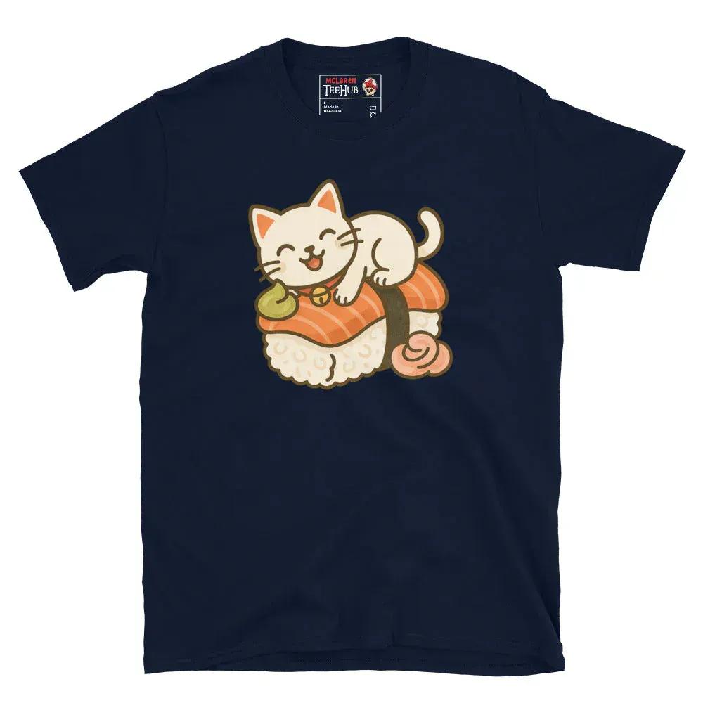 McLaren Tee Hub T-shirt Navy / S Sushi Cat T-Shirt – Kawaii Kitty on Salmon Nigiri – Cute Anime Cat Tee