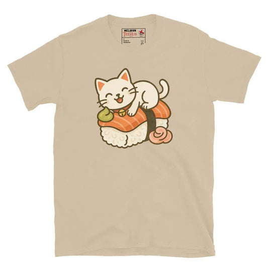 McLaren Tee Hub T-shirt Sand / S Sushi Cat T-Shirt – Kawaii Kitty on Salmon Nigiri – Cute Anime Cat Tee
