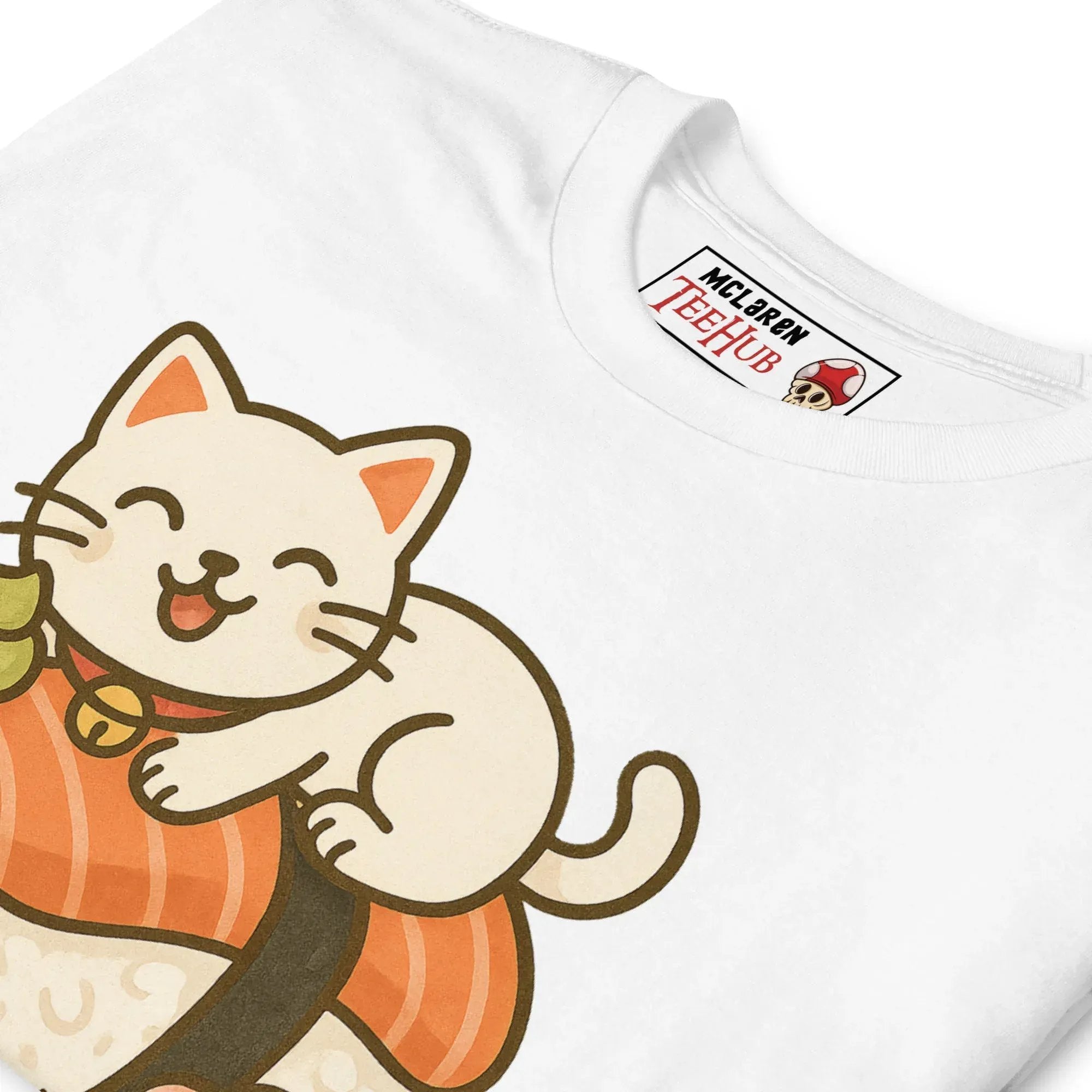 McLaren Tee Hub T-shirt Sushi Cat T-Shirt – Kawaii Kitty on Salmon Nigiri – Cute Anime Cat Tee