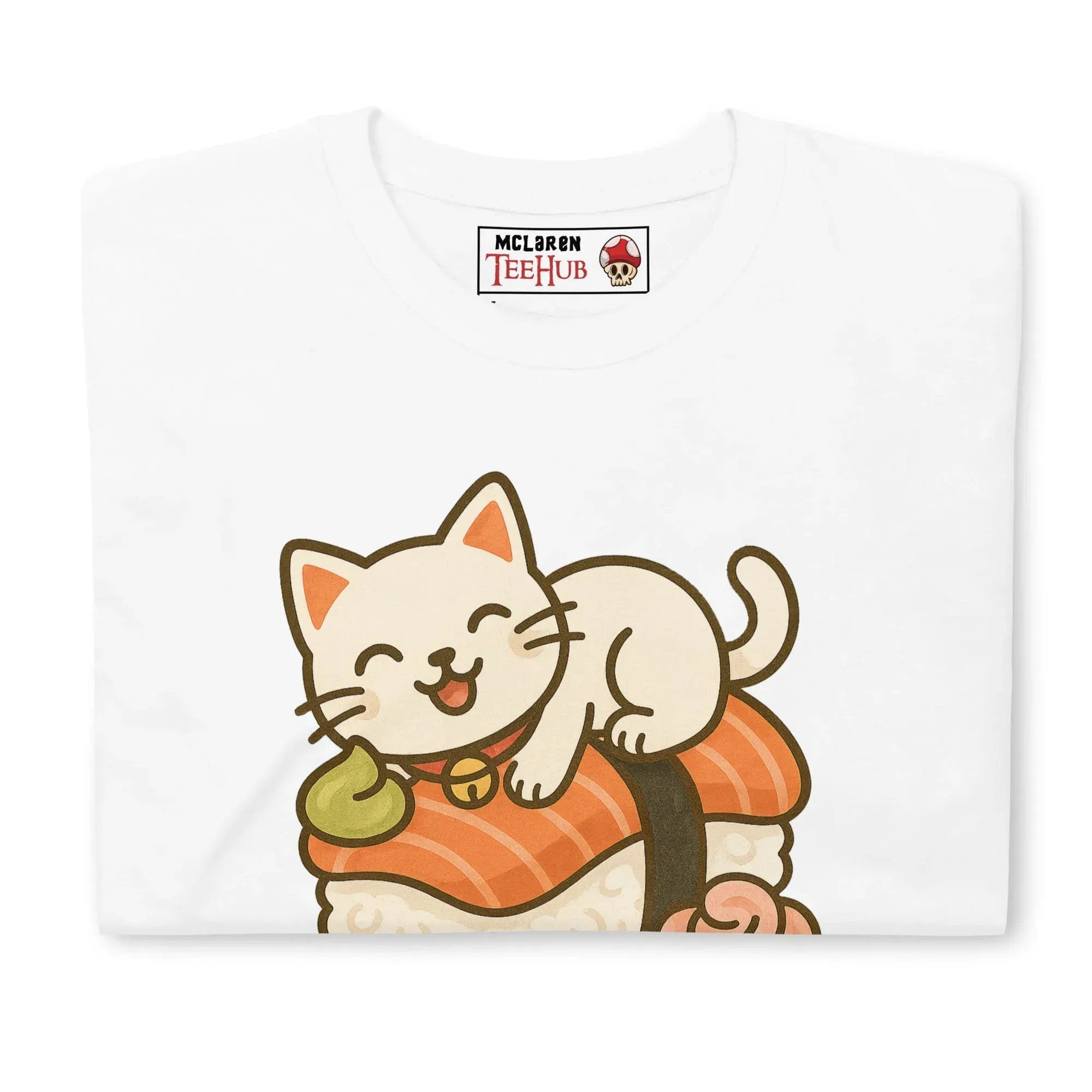McLaren Tee Hub T-shirt Sushi Cat T-Shirt – Kawaii Kitty on Salmon Nigiri – Cute Anime Cat Tee