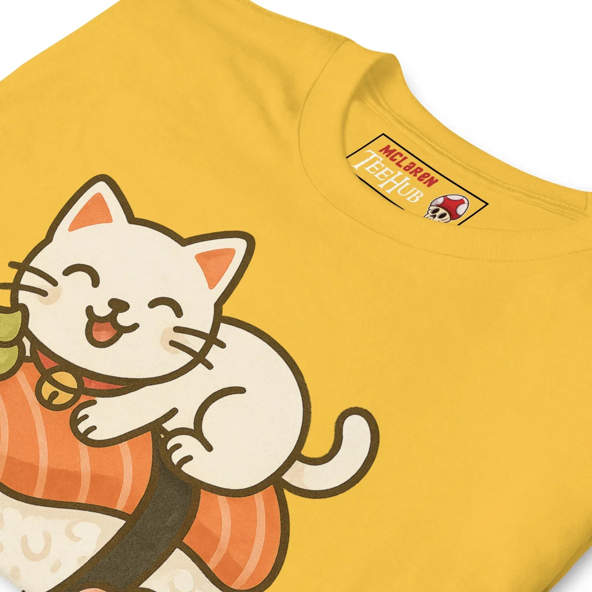 McLaren Tee Hub T-shirt Sushi Cat T-Shirt – Kawaii Kitty on Salmon Nigiri – Cute Anime Cat Tee