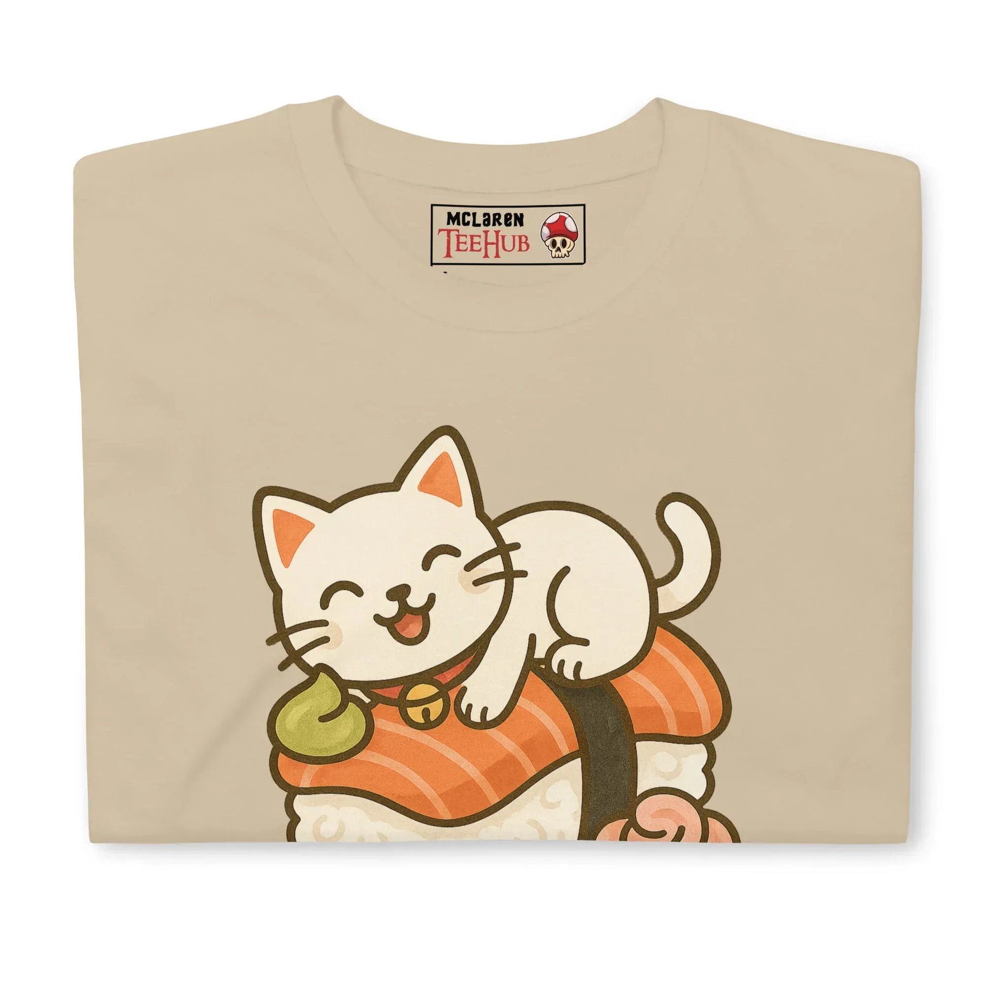 McLaren Tee Hub T-shirt Sushi Cat T-Shirt – Kawaii Kitty on Salmon Nigiri – Cute Anime Cat Tee
