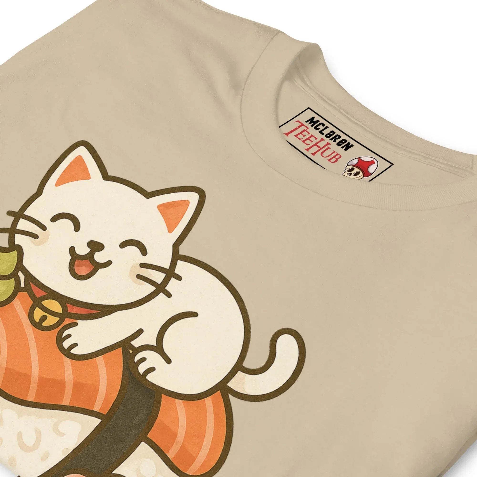 McLaren Tee Hub T-shirt Sushi Cat T-Shirt – Kawaii Kitty on Salmon Nigiri – Cute Anime Cat Tee