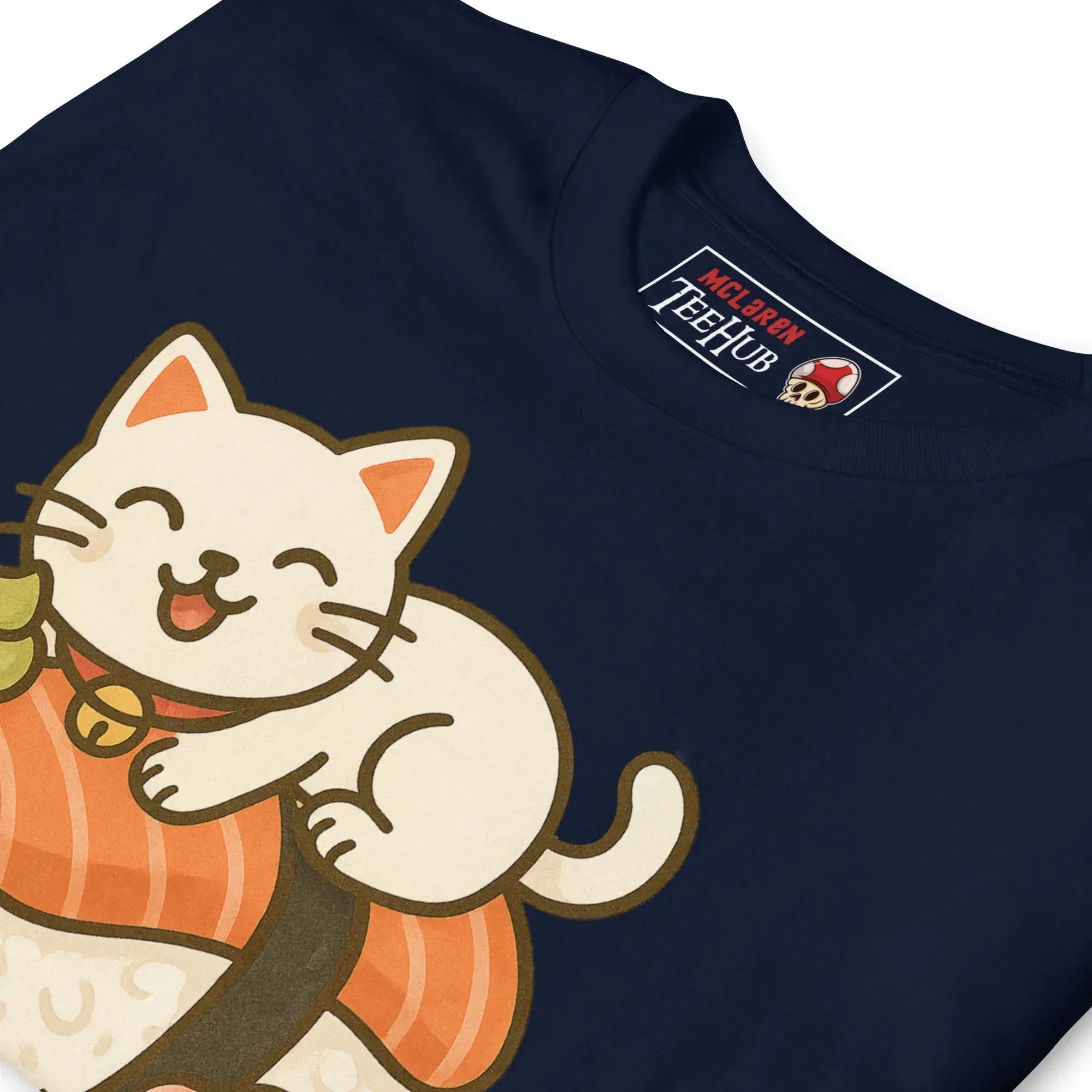 McLaren Tee Hub T-shirt Sushi Cat T-Shirt – Kawaii Kitty on Salmon Nigiri – Cute Anime Cat Tee