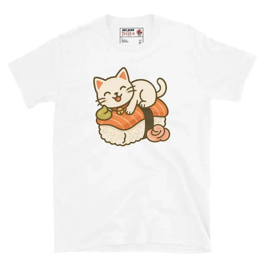McLaren Tee Hub T-shirt White / S Sushi Cat T-Shirt – Kawaii Kitty on Salmon Nigiri – Cute Anime Cat Tee