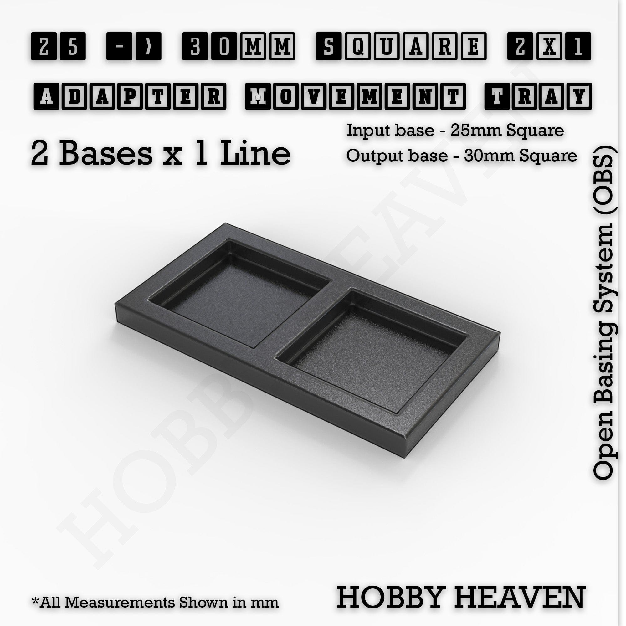 Movement Tray 25 to 30mm Adapter 2x1 (2 bases x 1 Line) Square and Rectangle Movement Trays Adapters for Tabletop Games