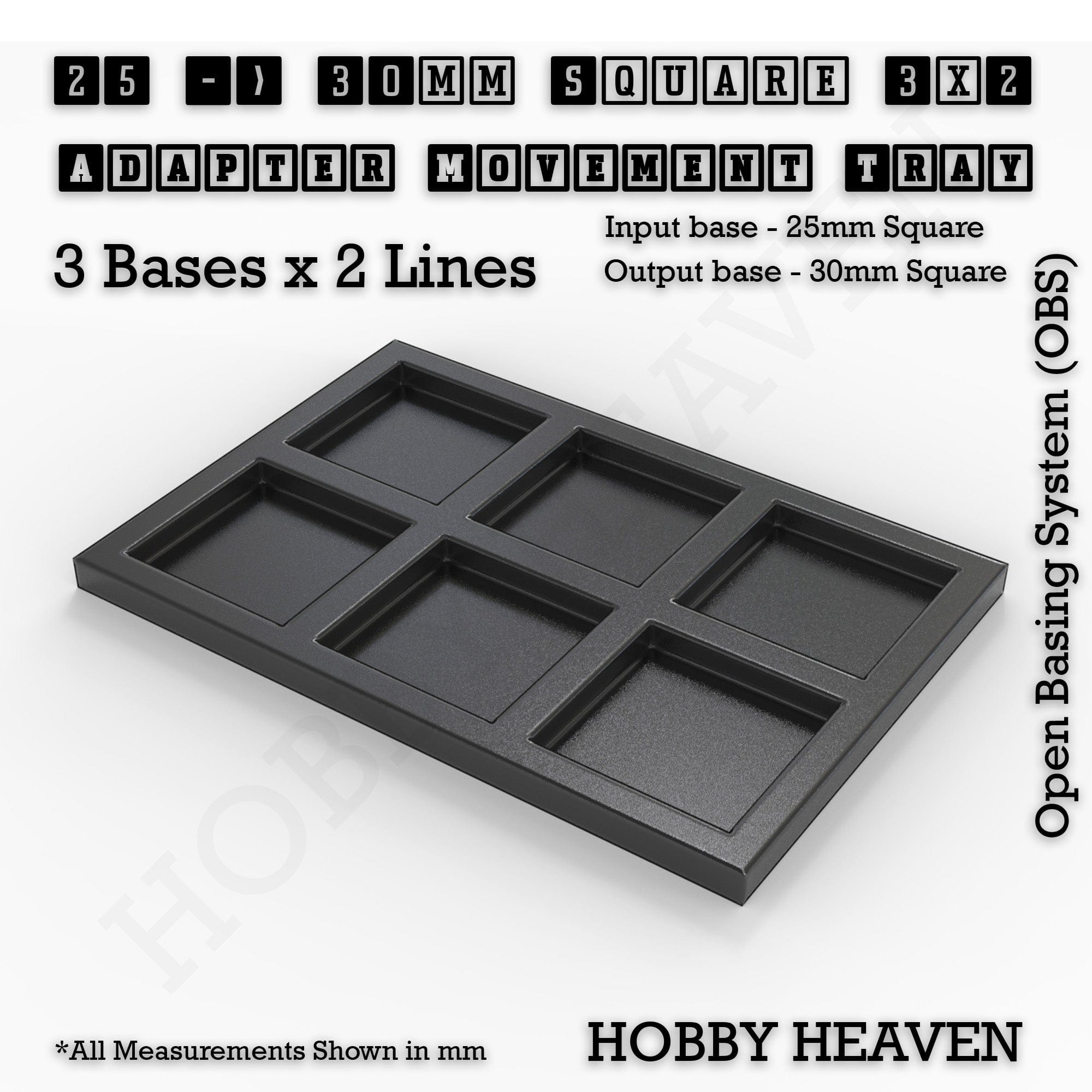Movement Tray 25 to 30mm Adapter 3x2 (3 bases x 2 Lines) Square and Rectangle Movement Trays Adapters for Tabletop Games
