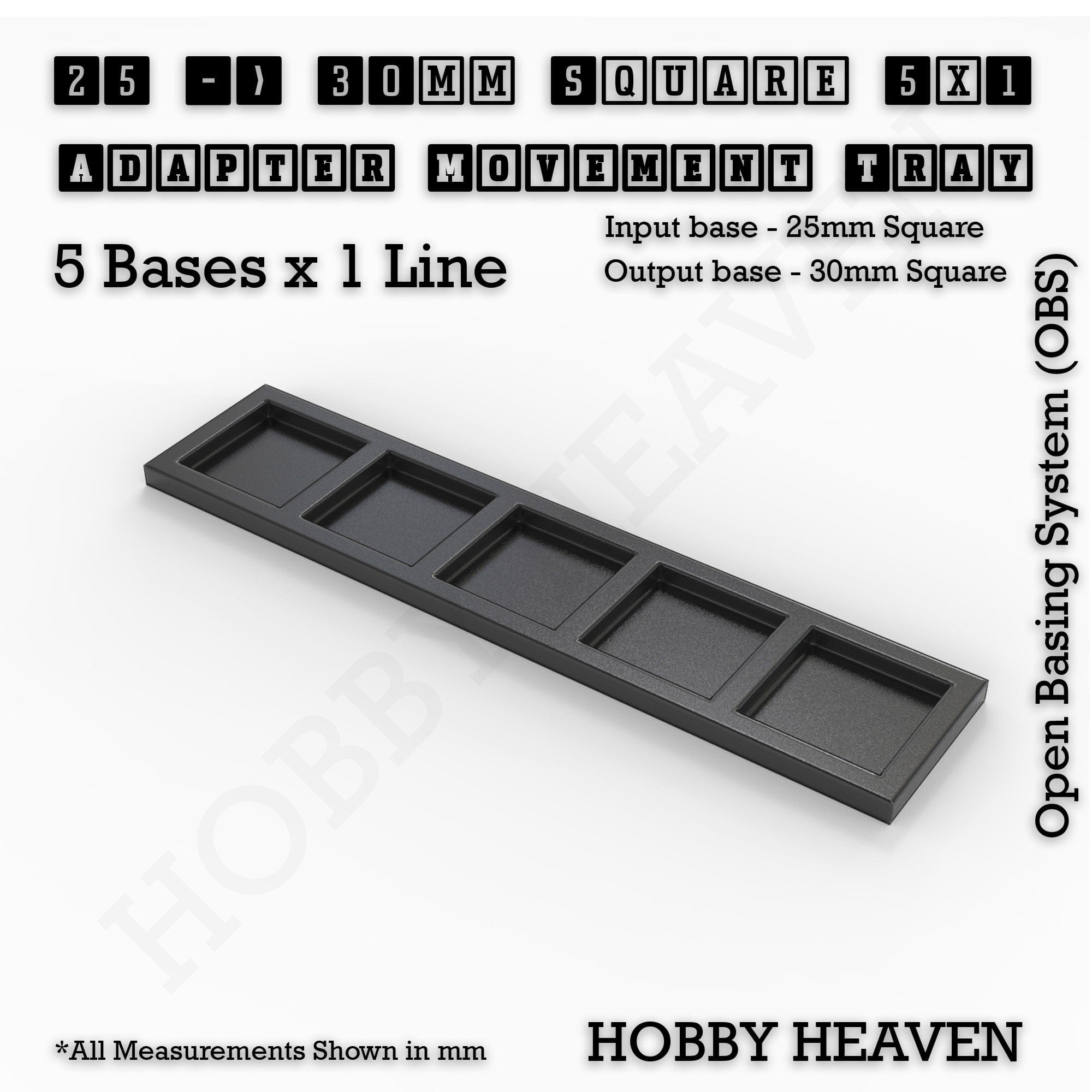 Movement Tray 25 to 30mm Adapter 5x1 (5 bases x 1 Line) Square and Rectangle Movement Trays Adapters for Tabletop Games