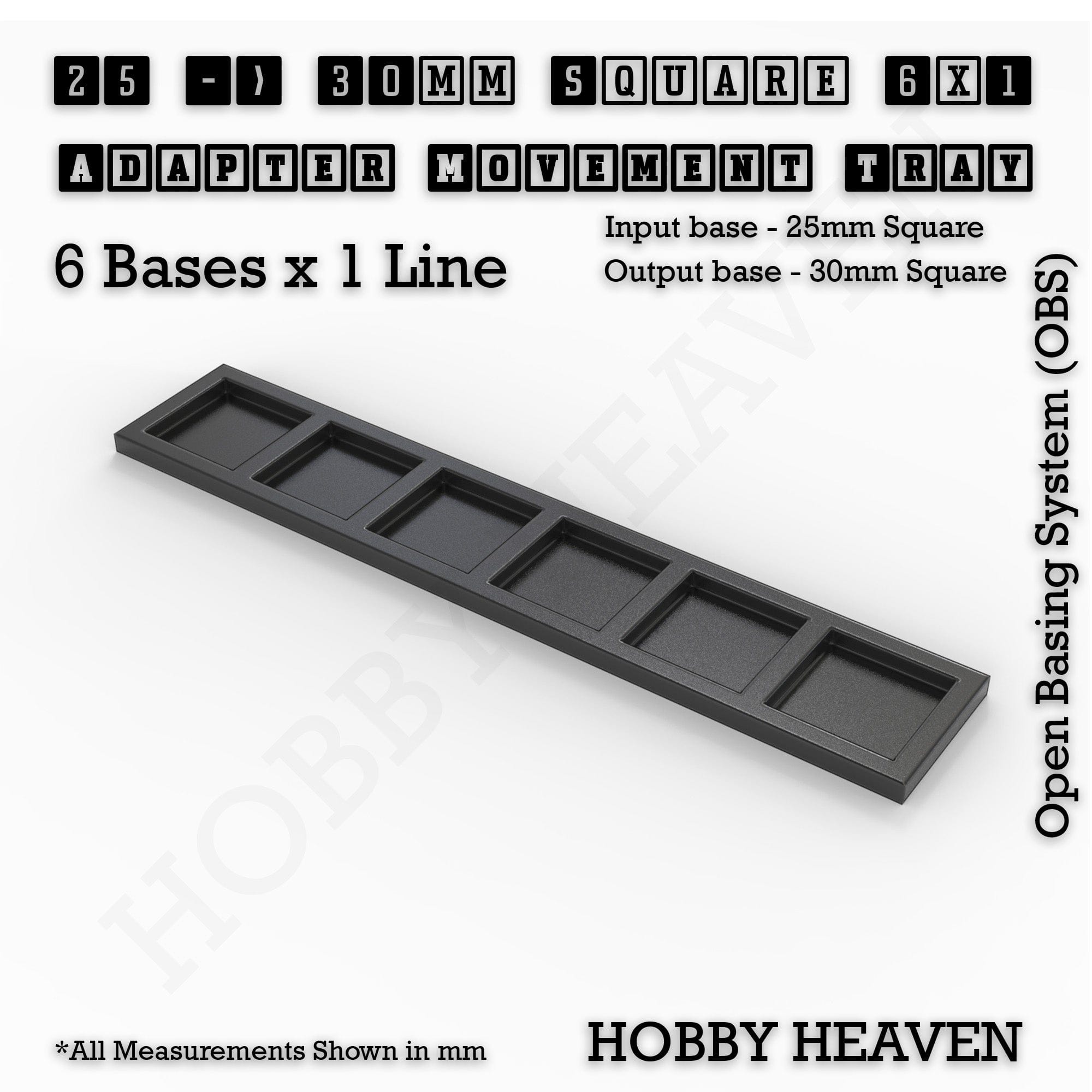 Movement Tray 25 to 30mm Adapter 6x1 (6 bases x 1 Line) Square and Rectangle Movement Trays Adapters for Tabletop Games