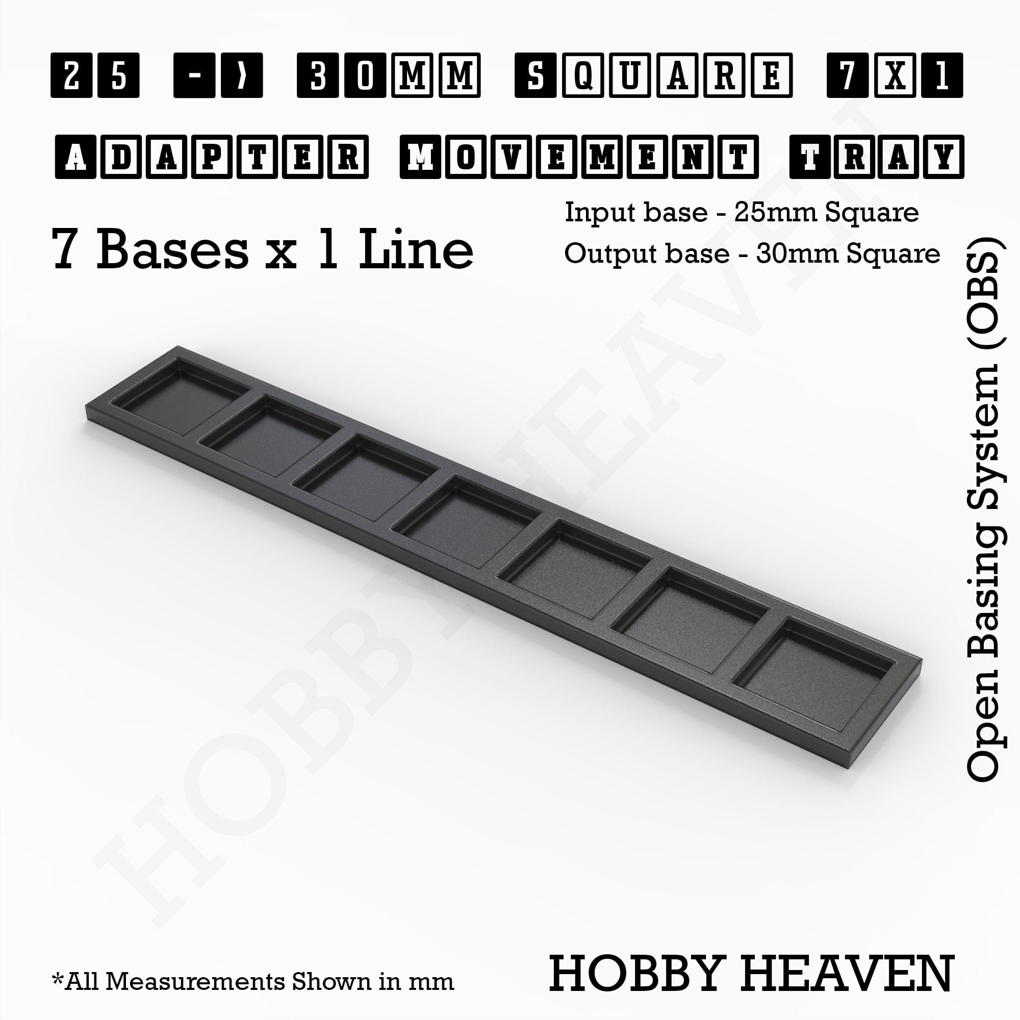 Movement Tray 25 to 30mm Adapter 7x1 (7 bases x 1 Line) Square and Rectangle Movement Trays Adapters for Tabletop Games