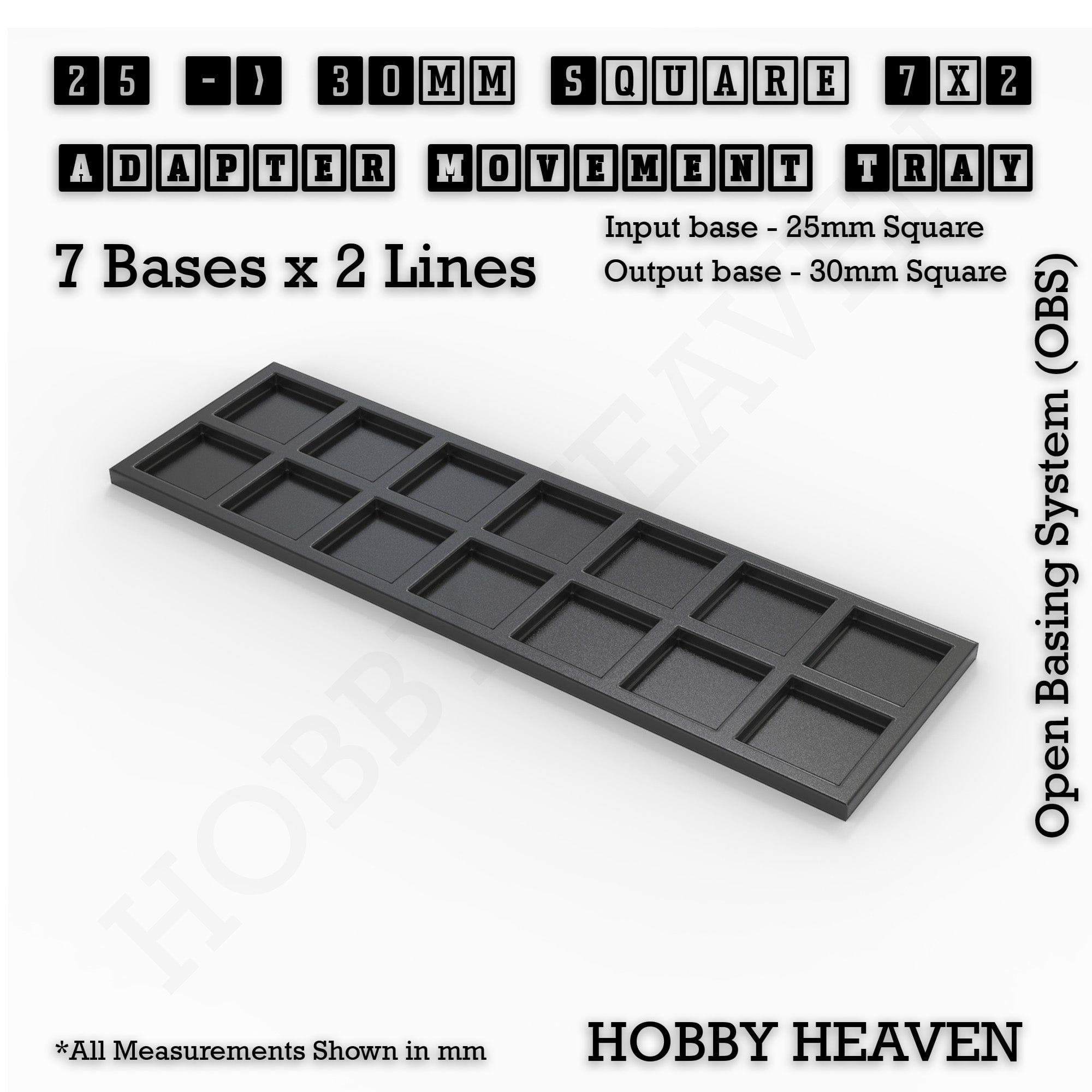 Movement Tray 25 to 30mm Adapter 7x2 (7 bases x 2 Lines) Square and Rectangle Movement Trays Adapters for Tabletop Games