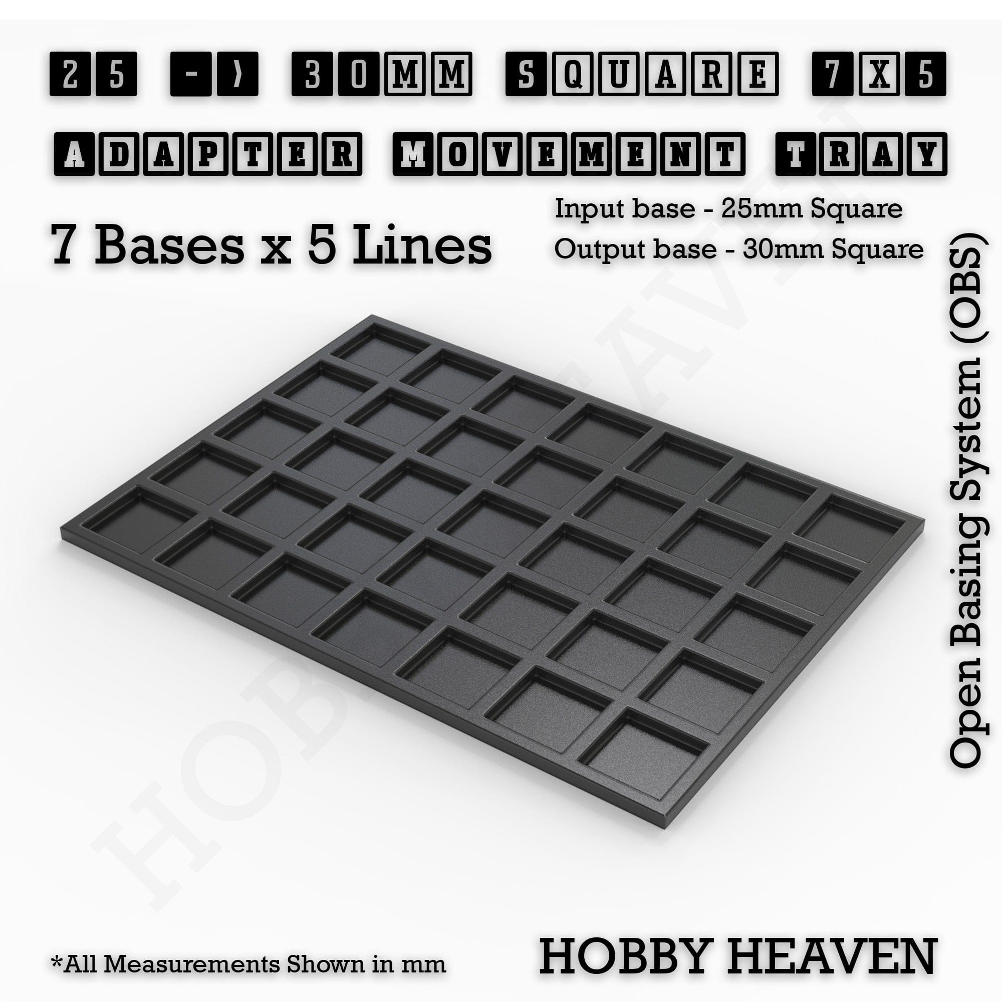 Movement Tray 25 to 30mm Adapter 7x5 (7 bases x 5 Lines) Square and Rectangle Movement Trays Adapters for Tabletop Games