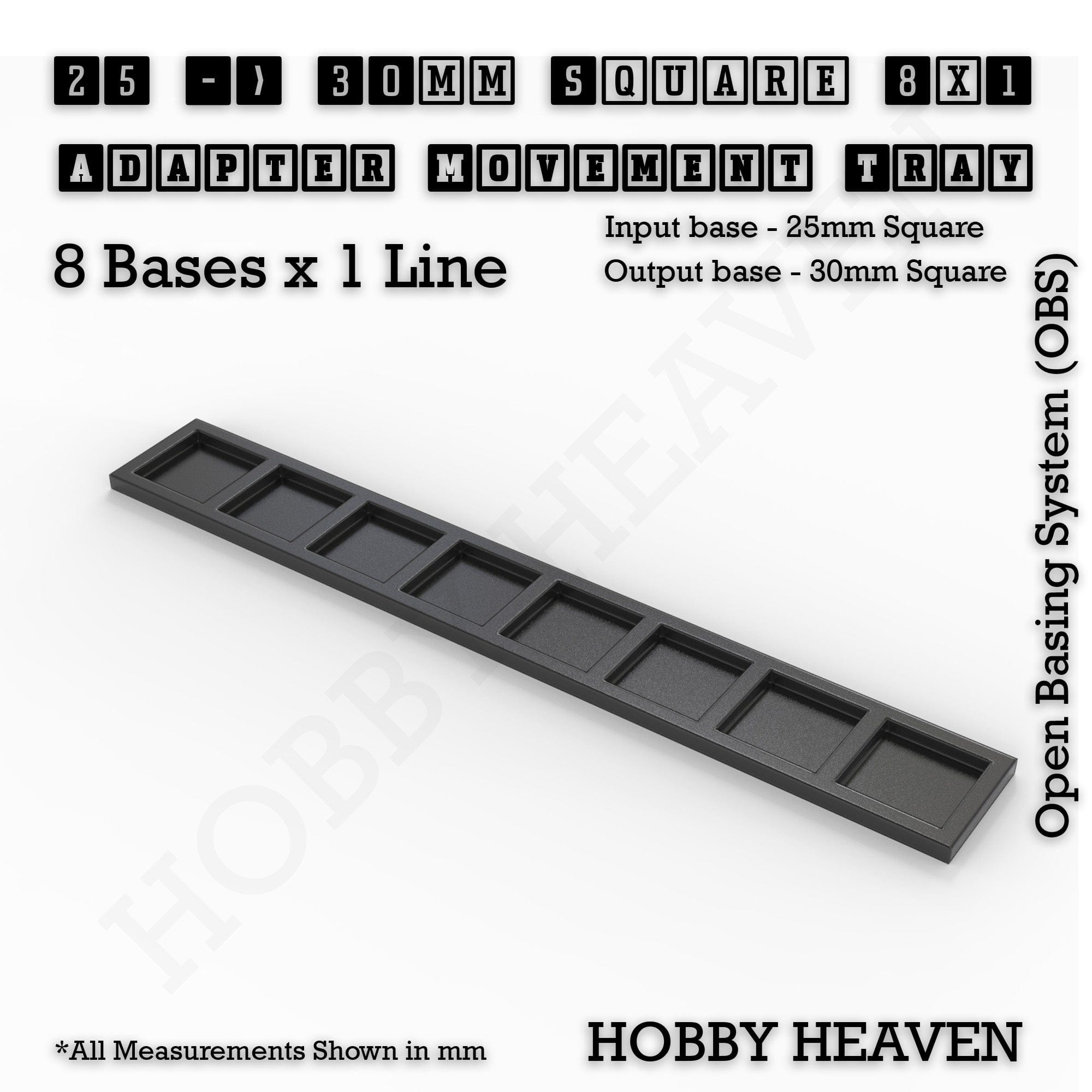 Movement Tray 25 to 30mm Adapter 8x1 (8 bases x 1 Line) Square and Rectangle Movement Trays Adapters for Tabletop Games