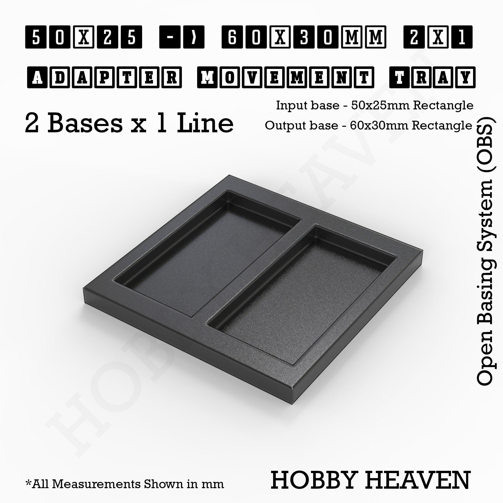 Movement Tray 50x25 to 60x30mm Adapter 2x1 (2 bases x 1 Line) Square and Rectangle Movement Trays Adapters for Tabletop Games