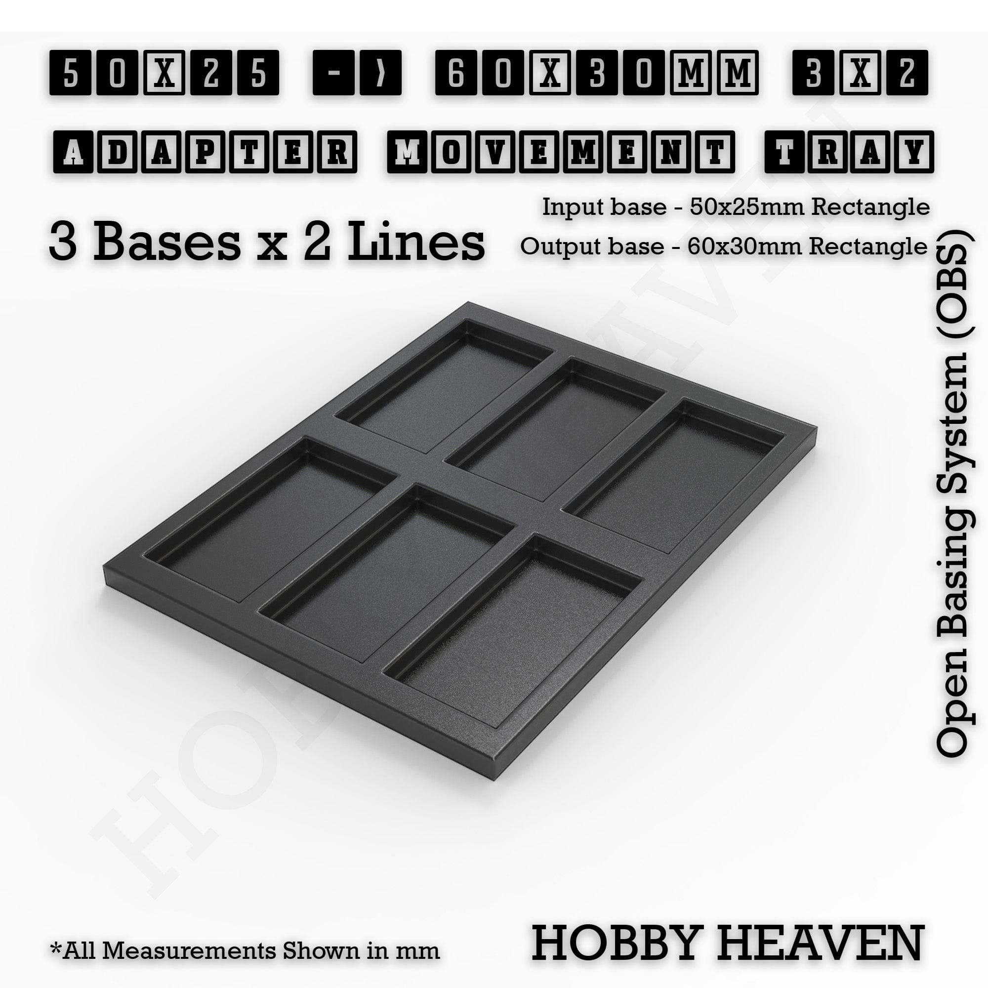 Movement Tray 50x25 to 60x30mm Adapter 3x2 (3 bases x 2 Lines) Square and Rectangle Movement Trays Adapters for Tabletop Games