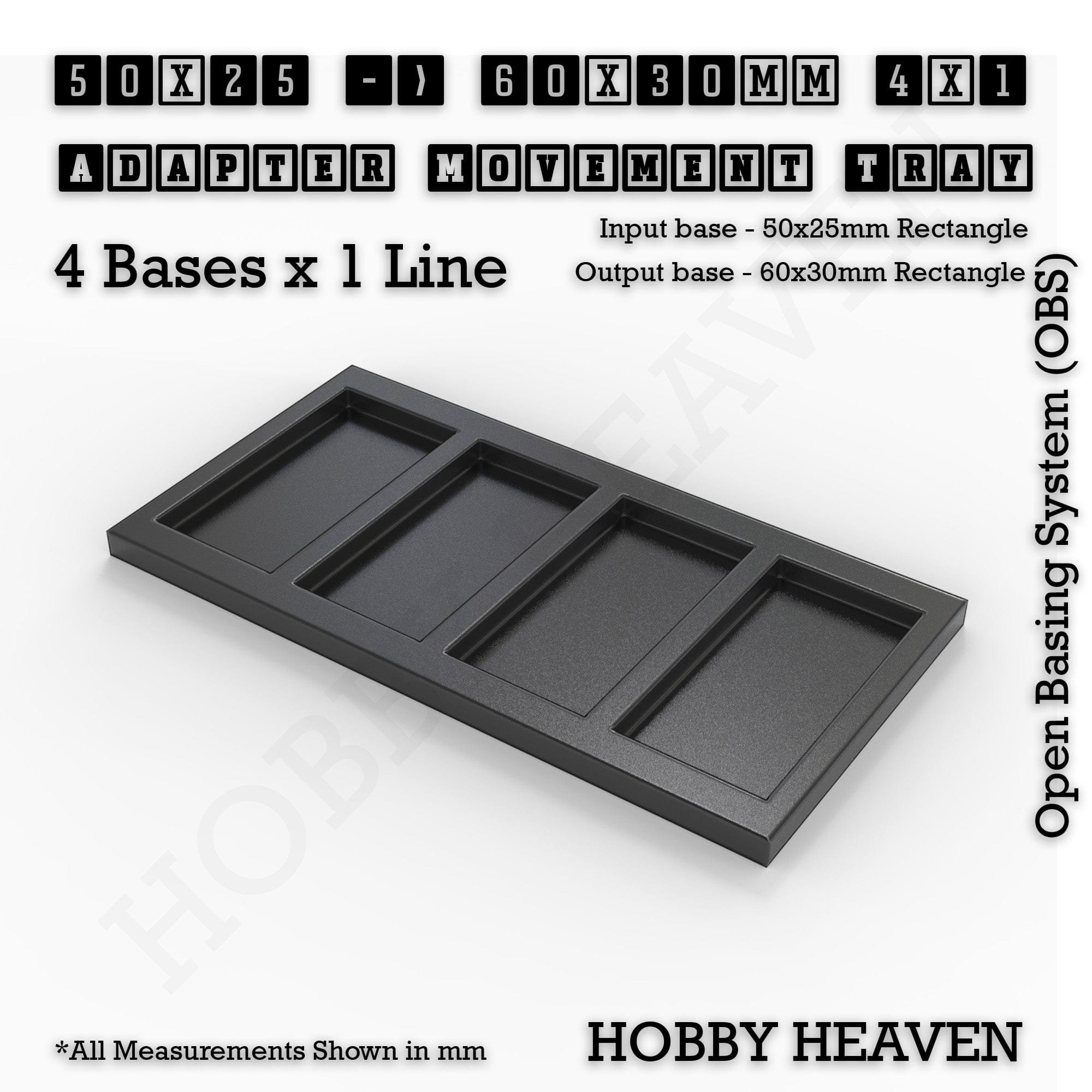 Movement Tray 50x25 to 60x30mm Adapter 4x1 (4 bases x 1 Line) Square and Rectangle Movement Trays Adapters for Tabletop Games