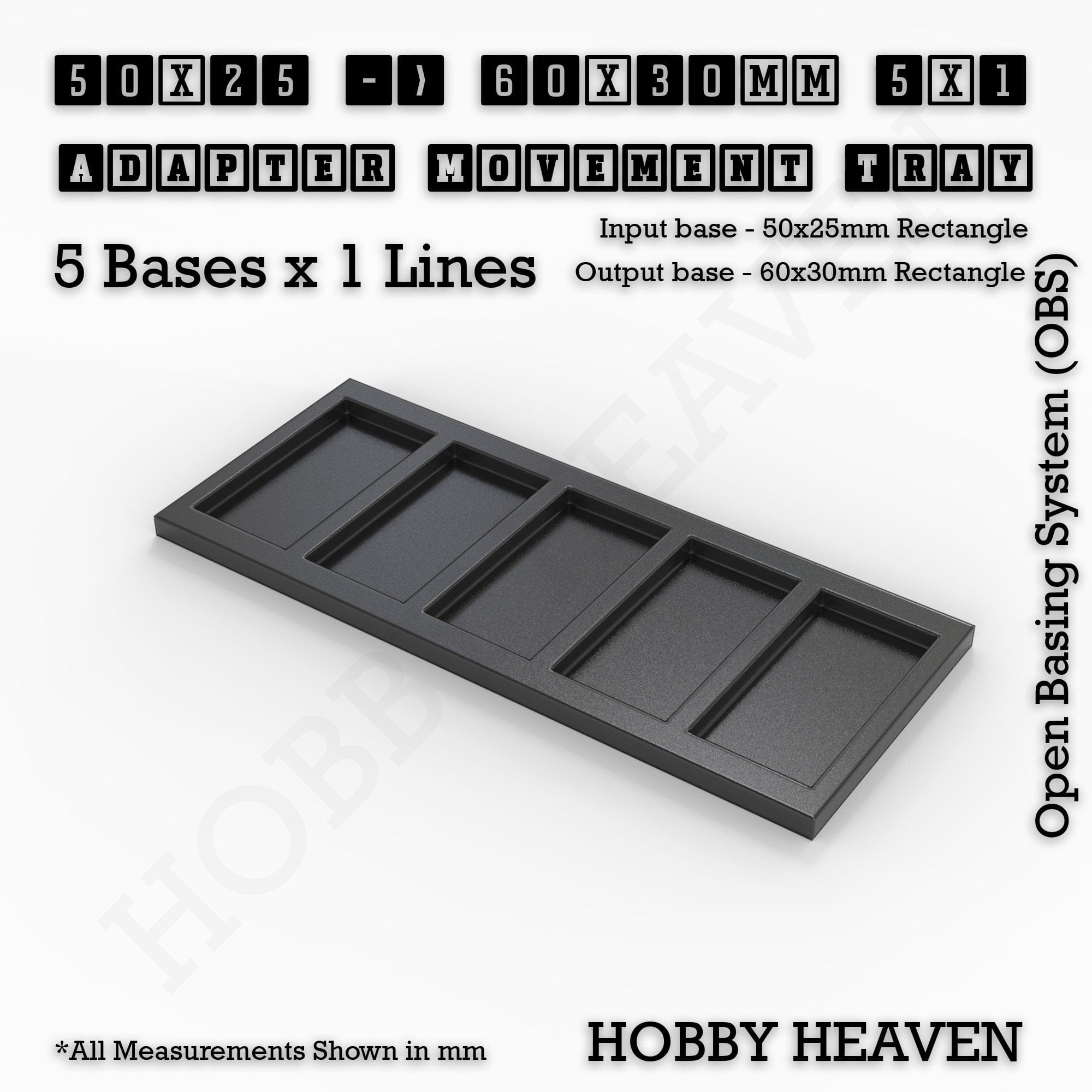 Movement Tray 50x25 to 60x30mm Adapter 5x1 (5 bases x 1 Line) Square and Rectangle Movement Trays Adapters for Tabletop Games