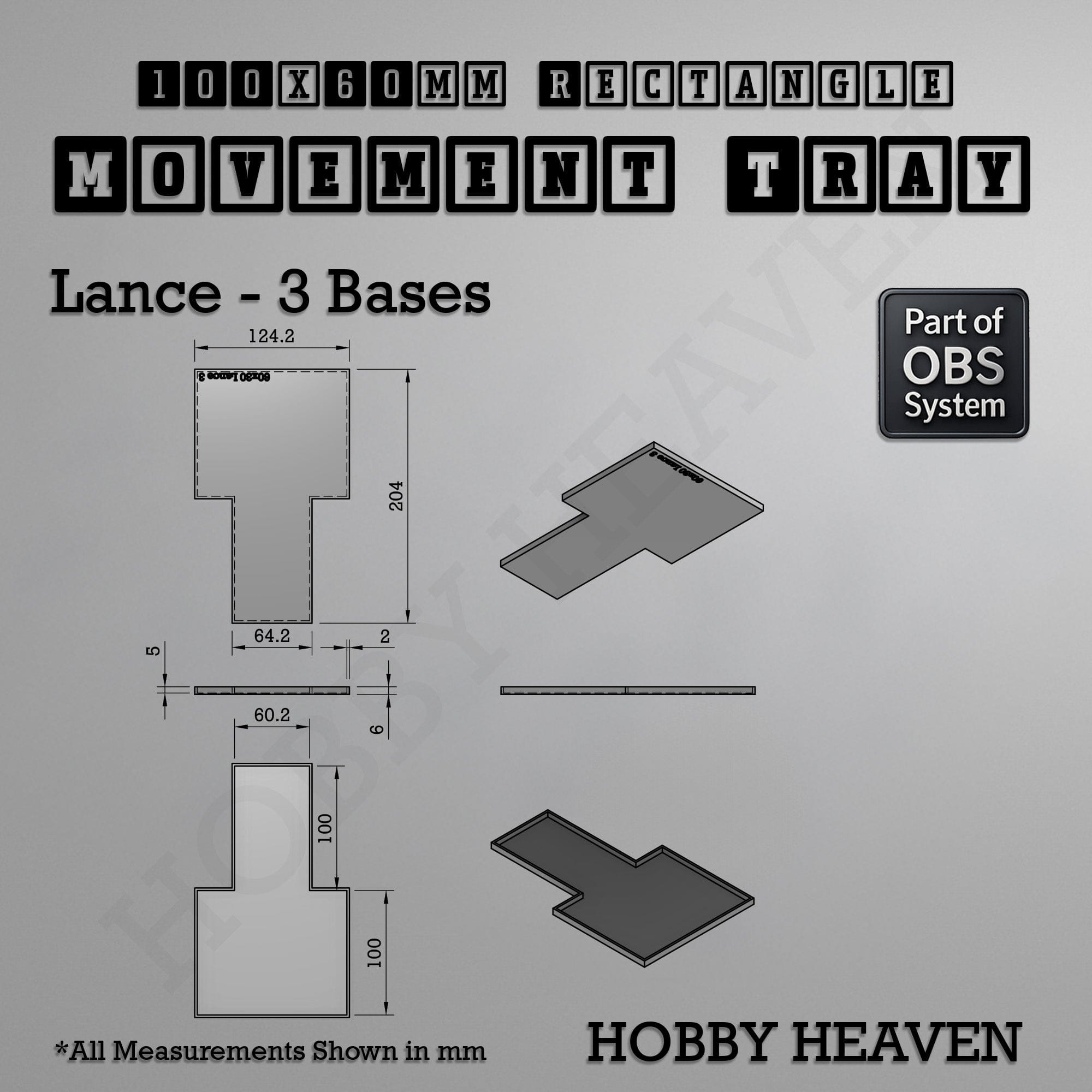 Movement Tray Rectangle Movement Trays | Cavalry & Monsters | 50×25-100×60mm | OBS System