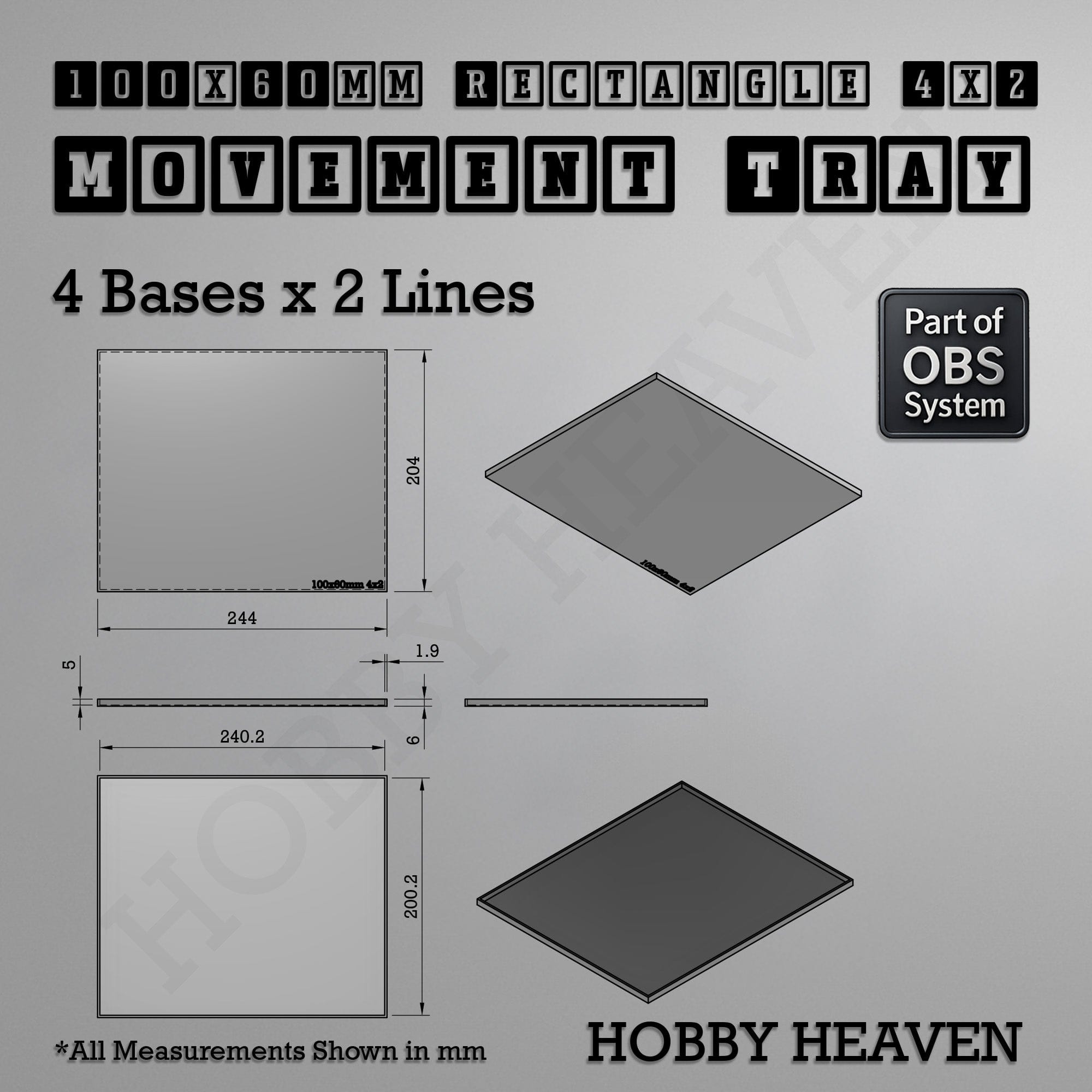 Movement Tray Rectangle Movement Trays | Cavalry & Monsters | 50×25-100×60mm | OBS System