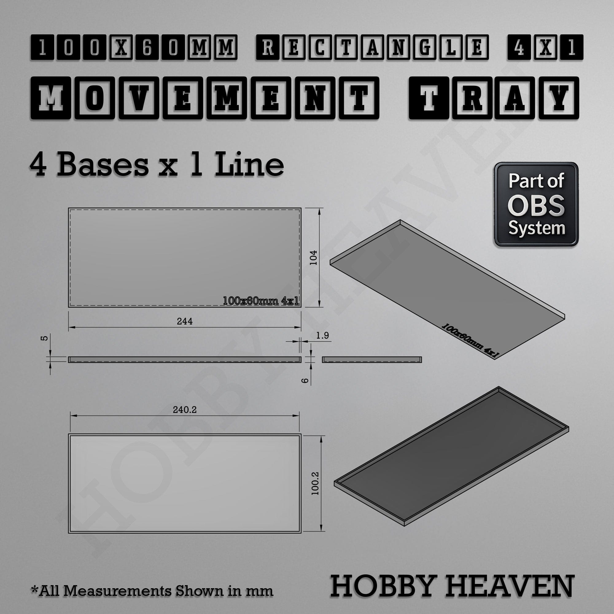 Movement Tray Rectangle Movement Trays | Cavalry & Monsters | 50×25-100×60mm | OBS System