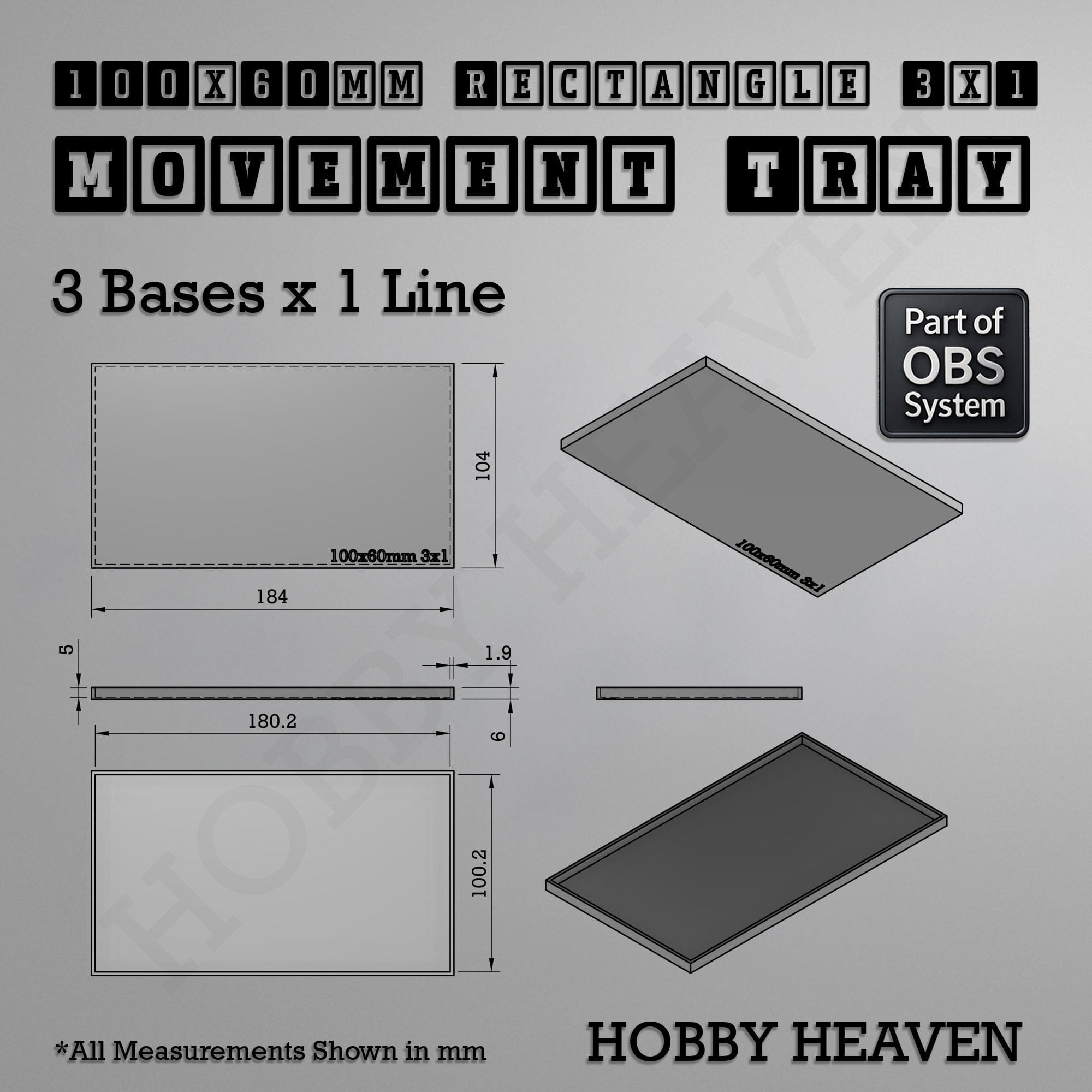 Movement Tray Rectangle Movement Trays | Cavalry & Monsters | 50×25-100×60mm | OBS System