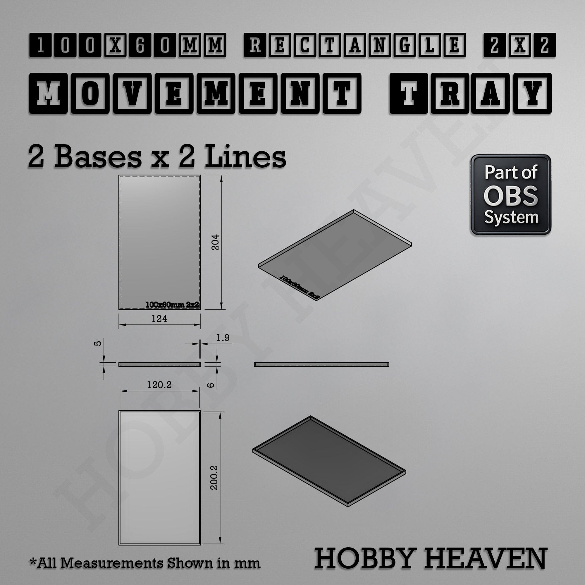 Movement Tray Rectangle Movement Trays | Cavalry & Monsters | 50×25-100×60mm | OBS System