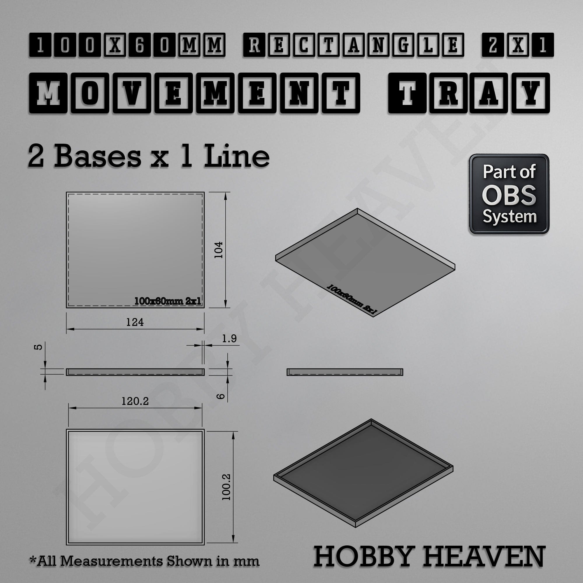 Movement Tray Rectangle Movement Trays | Cavalry & Monsters | 50×25-100×60mm | OBS System