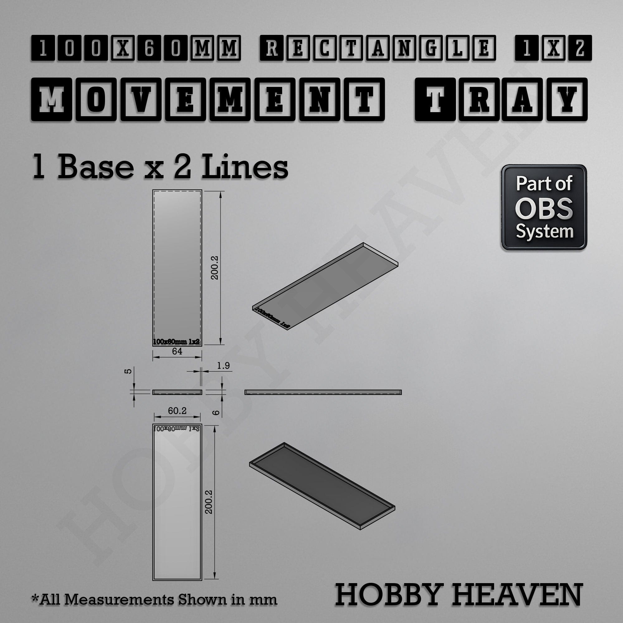 Movement Tray Rectangle Movement Trays | Cavalry & Monsters | 50×25-100×60mm | OBS System