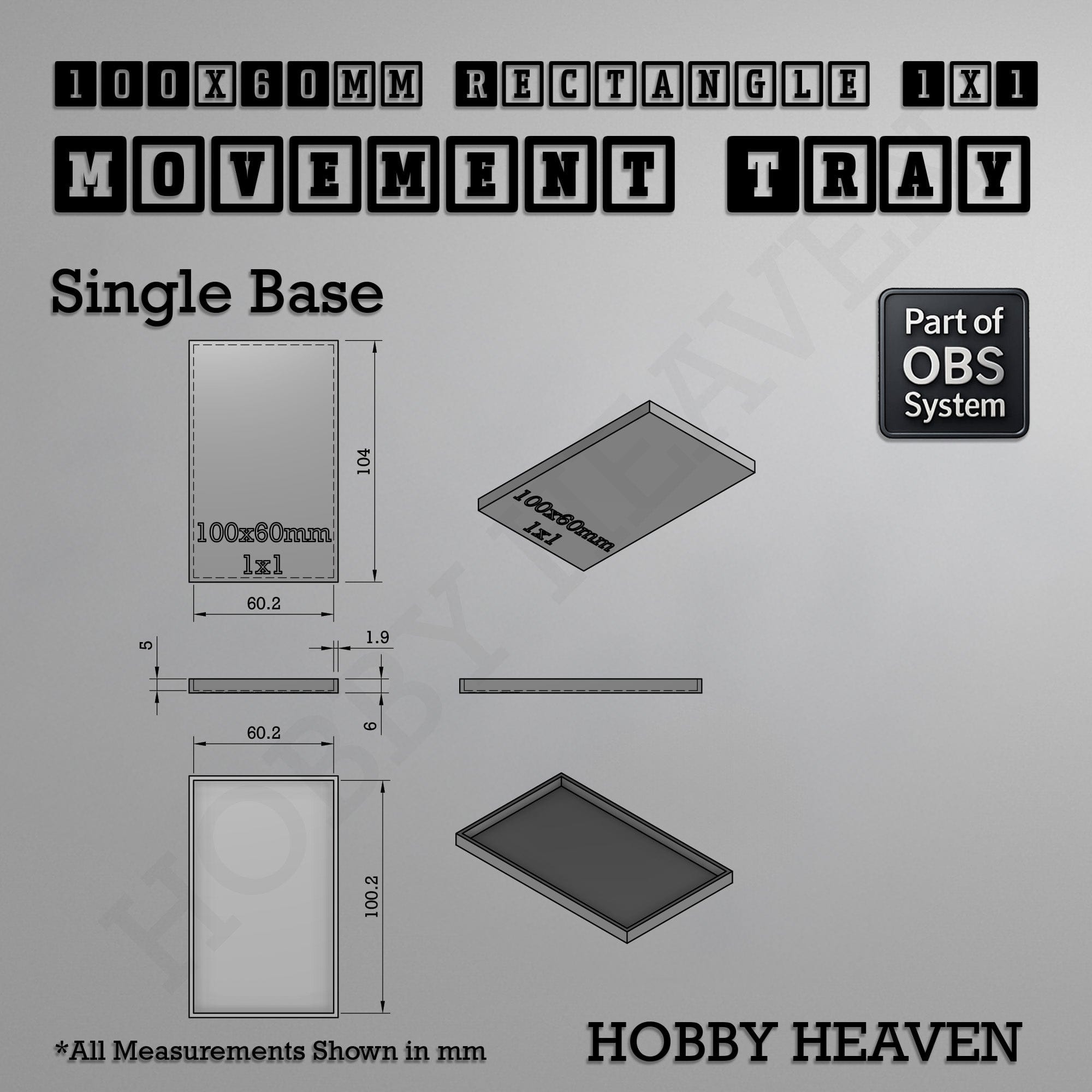 Movement Tray Rectangle Movement Trays | Cavalry & Monsters | 50×25-100×60mm | OBS System