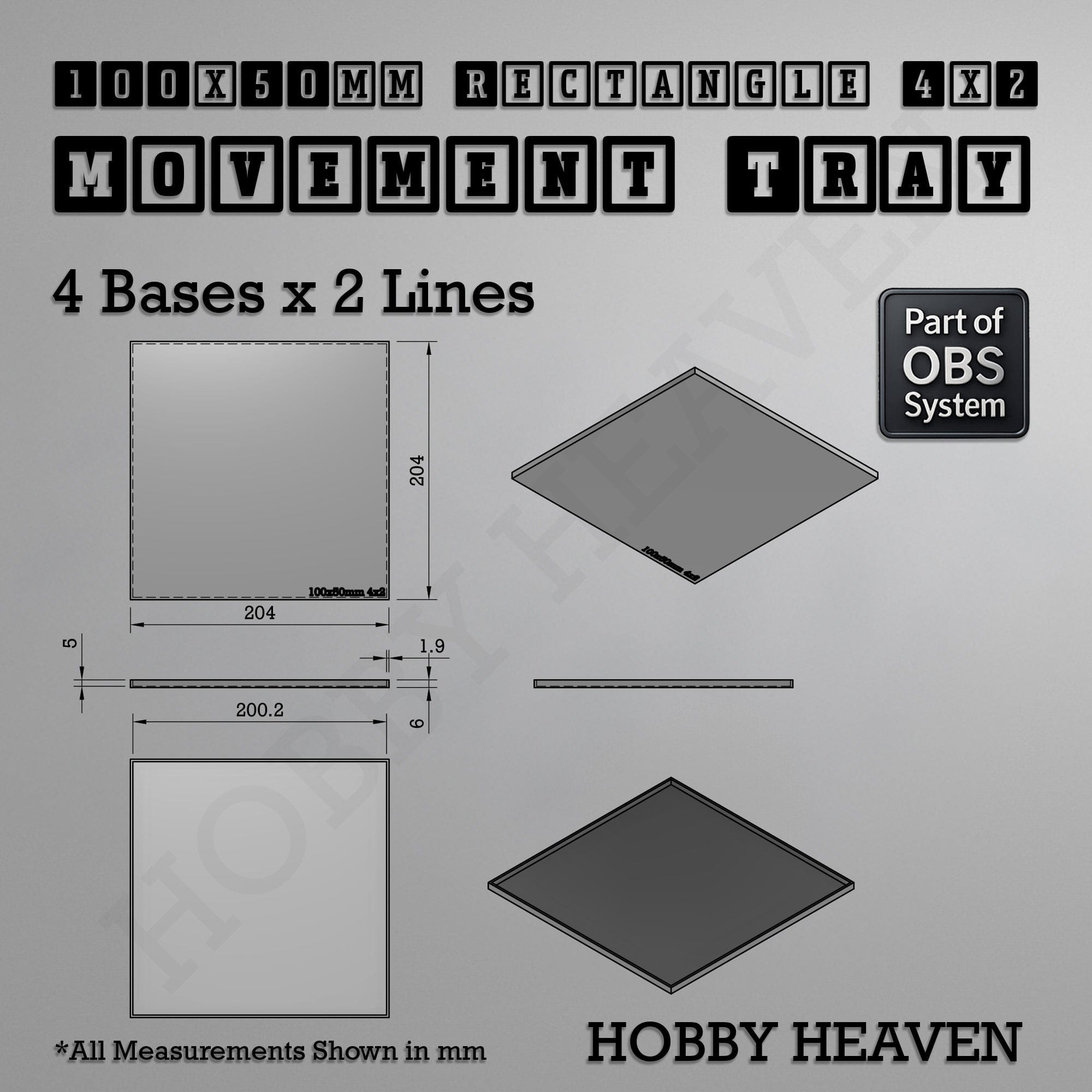 Movement Tray Rectangle Movement Trays | Cavalry & Monsters | 50×25-100×60mm | OBS System