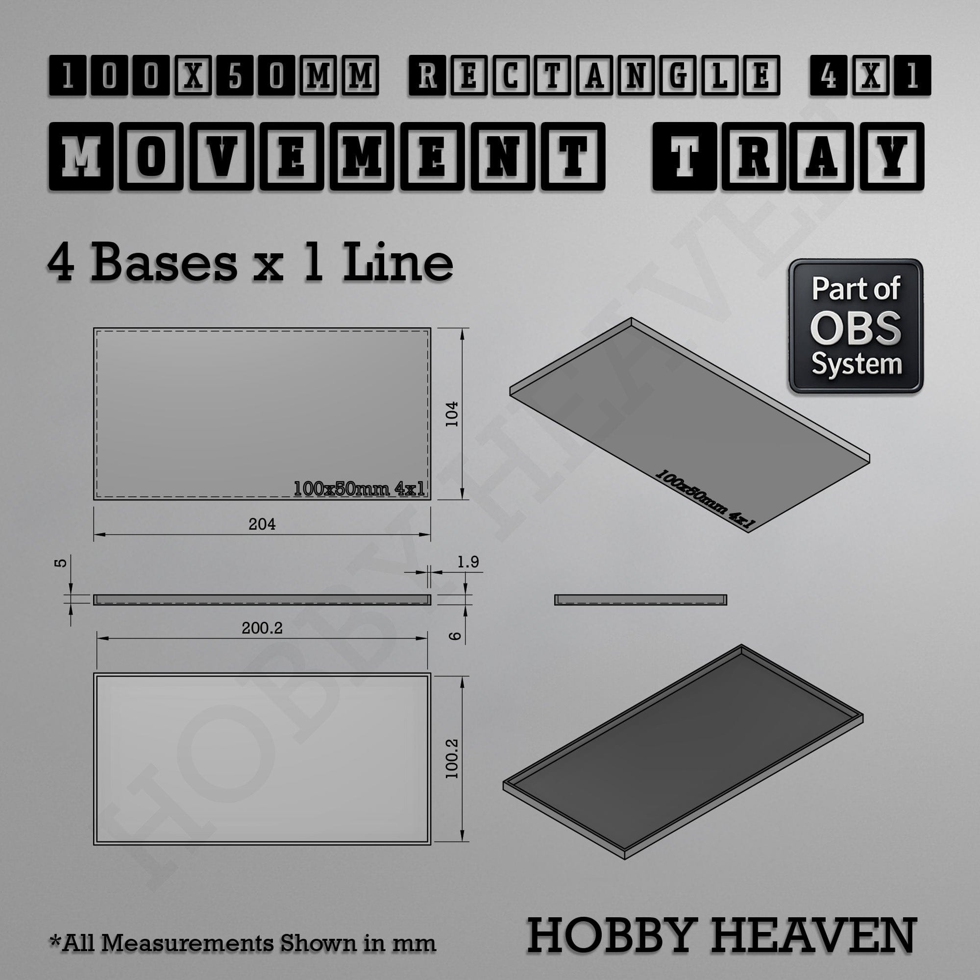 Movement Tray Rectangle Movement Trays | Cavalry & Monsters | 50×25-100×60mm | OBS System