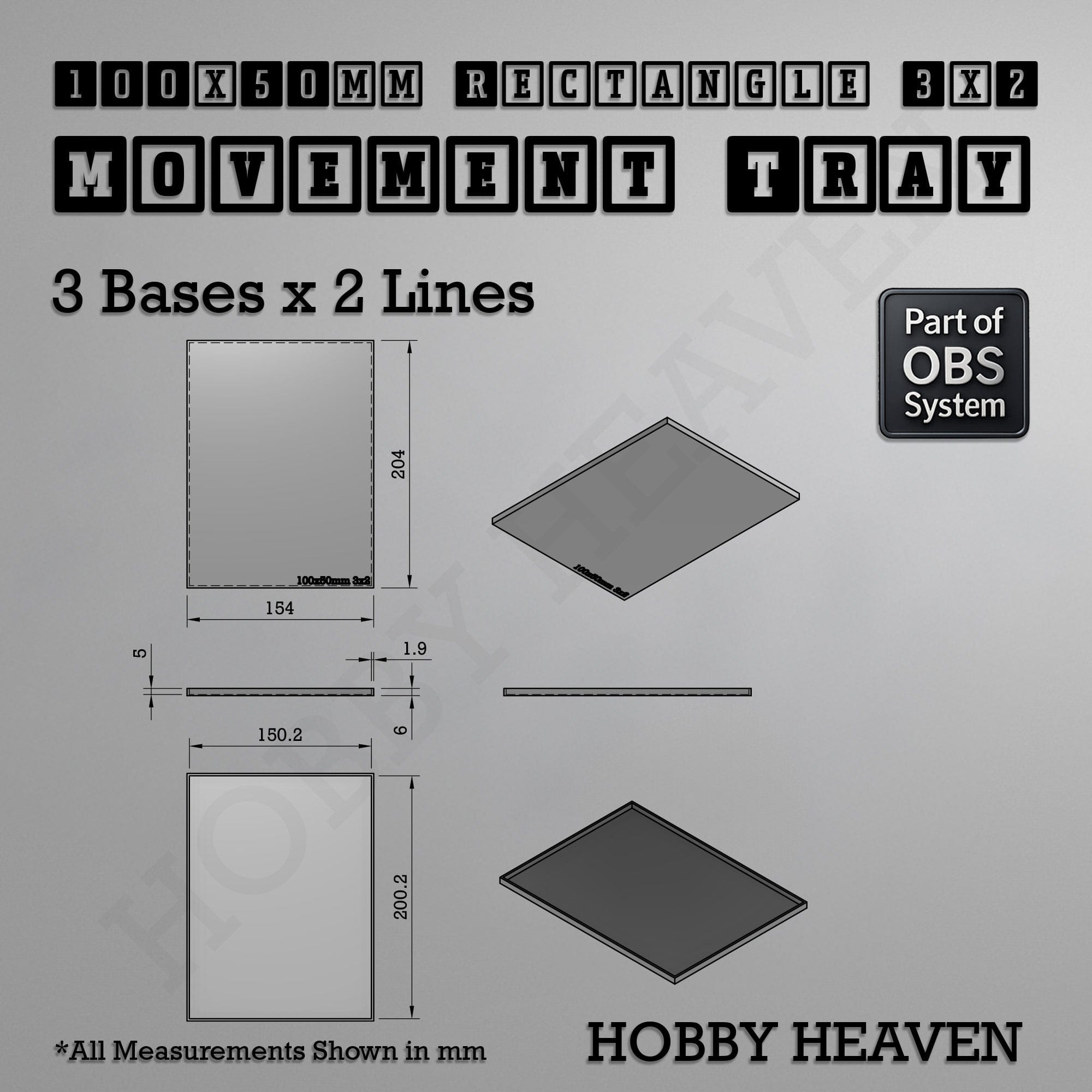 Movement Tray Rectangle Movement Trays | Cavalry & Monsters | 50×25-100×60mm | OBS System