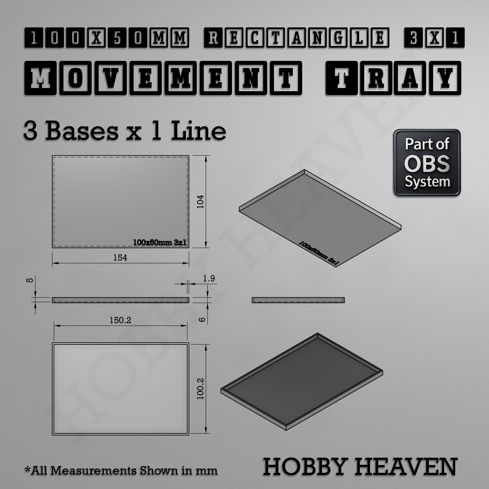 Movement Tray Rectangle Movement Trays | Cavalry & Monsters | 50×25-100×60mm | OBS System