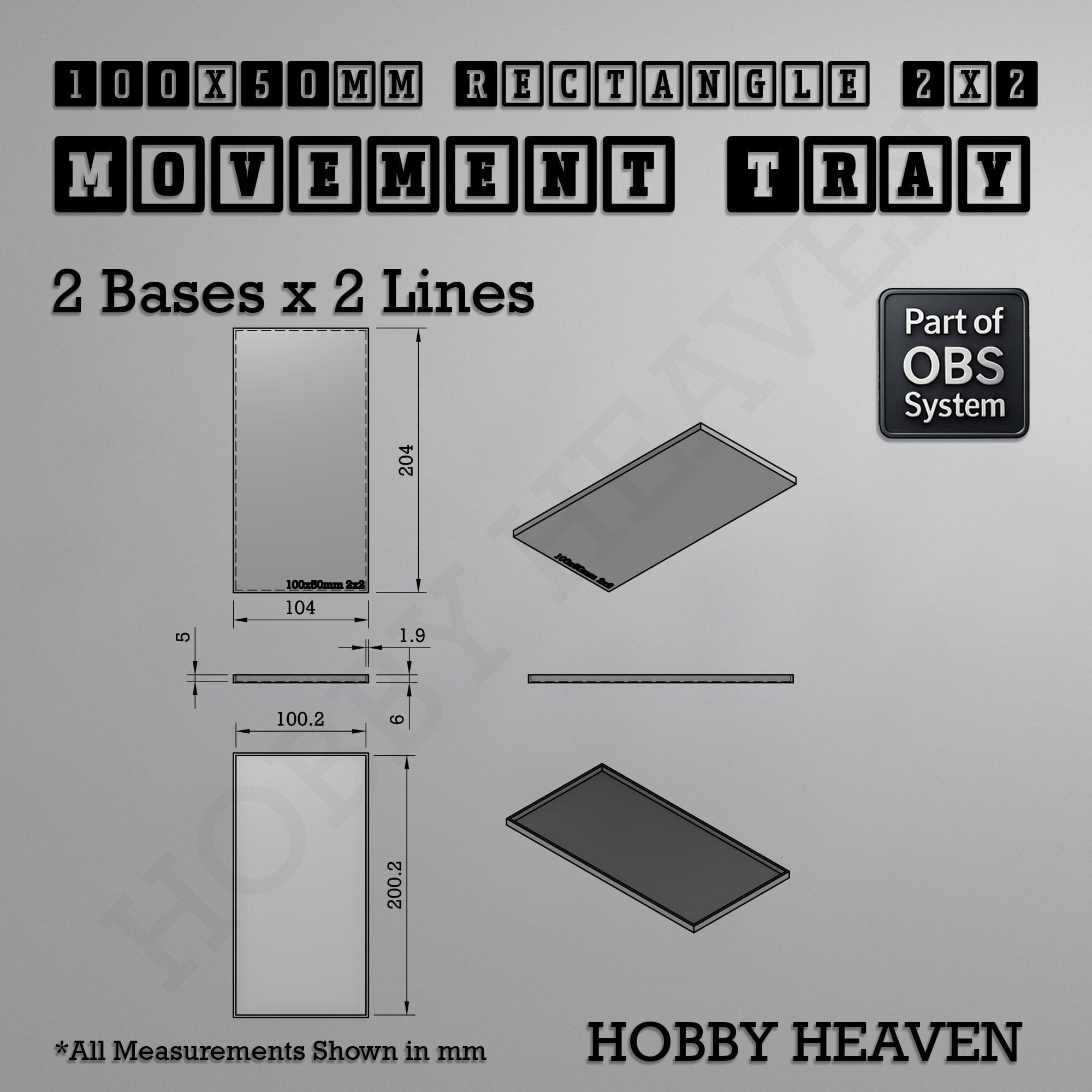Movement Tray Rectangle Movement Trays | Cavalry & Monsters | 50×25-100×60mm | OBS System