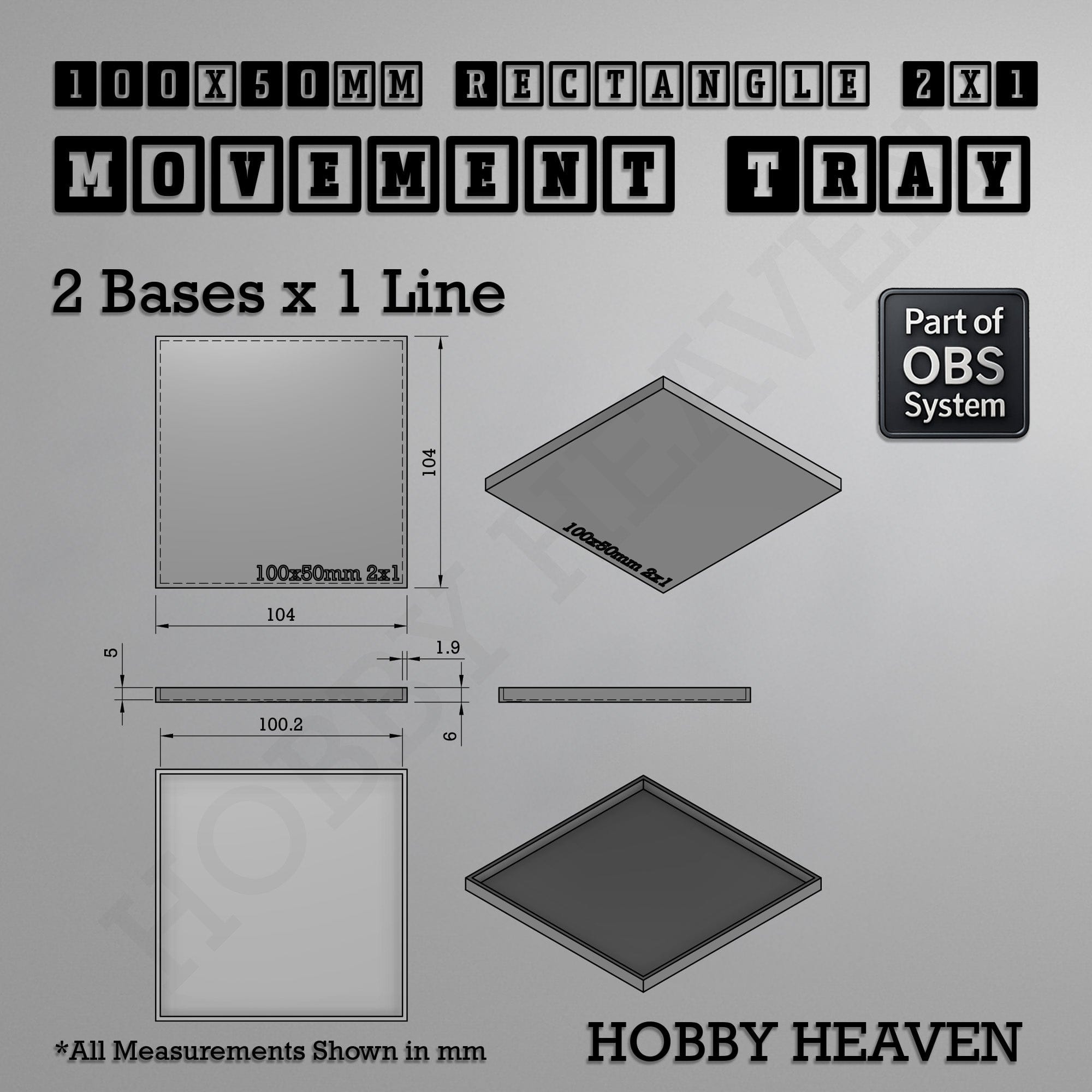 Movement Tray Rectangle Movement Trays | Cavalry & Monsters | 50×25-100×60mm | OBS System