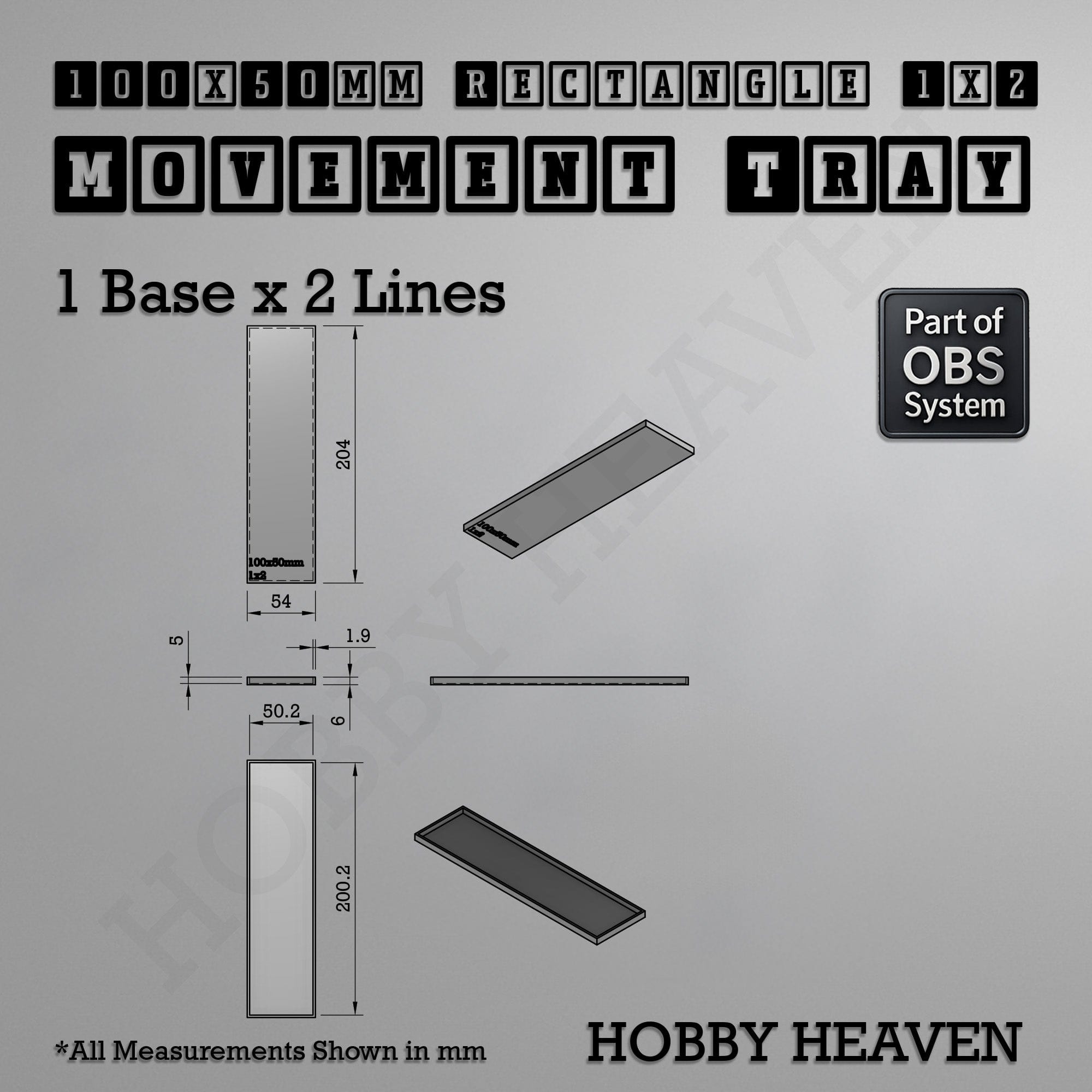 Movement Tray Rectangle Movement Trays | Cavalry & Monsters | 50×25-100×60mm | OBS System
