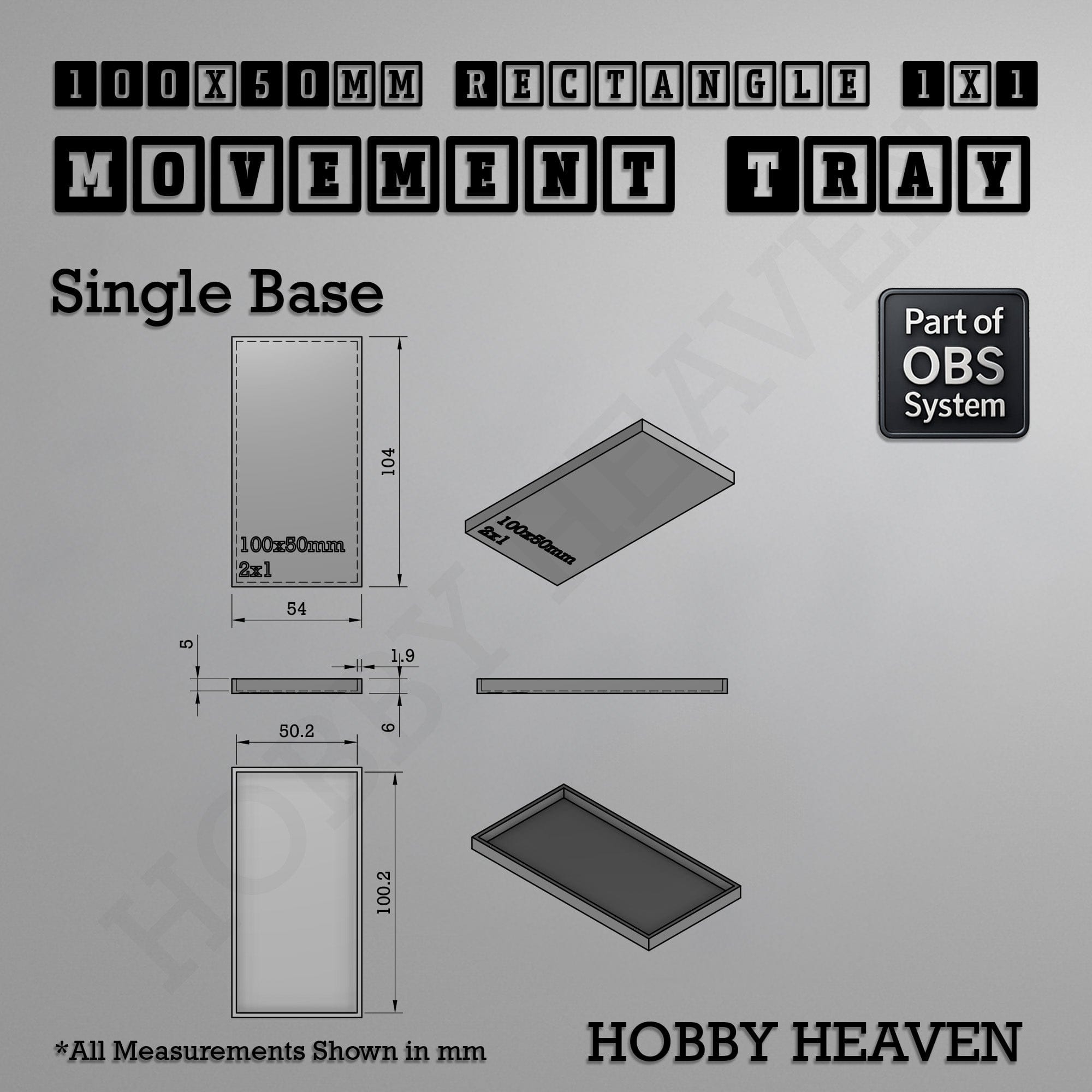 Movement Tray Rectangle Movement Trays | Cavalry & Monsters | 50×25-100×60mm | OBS System