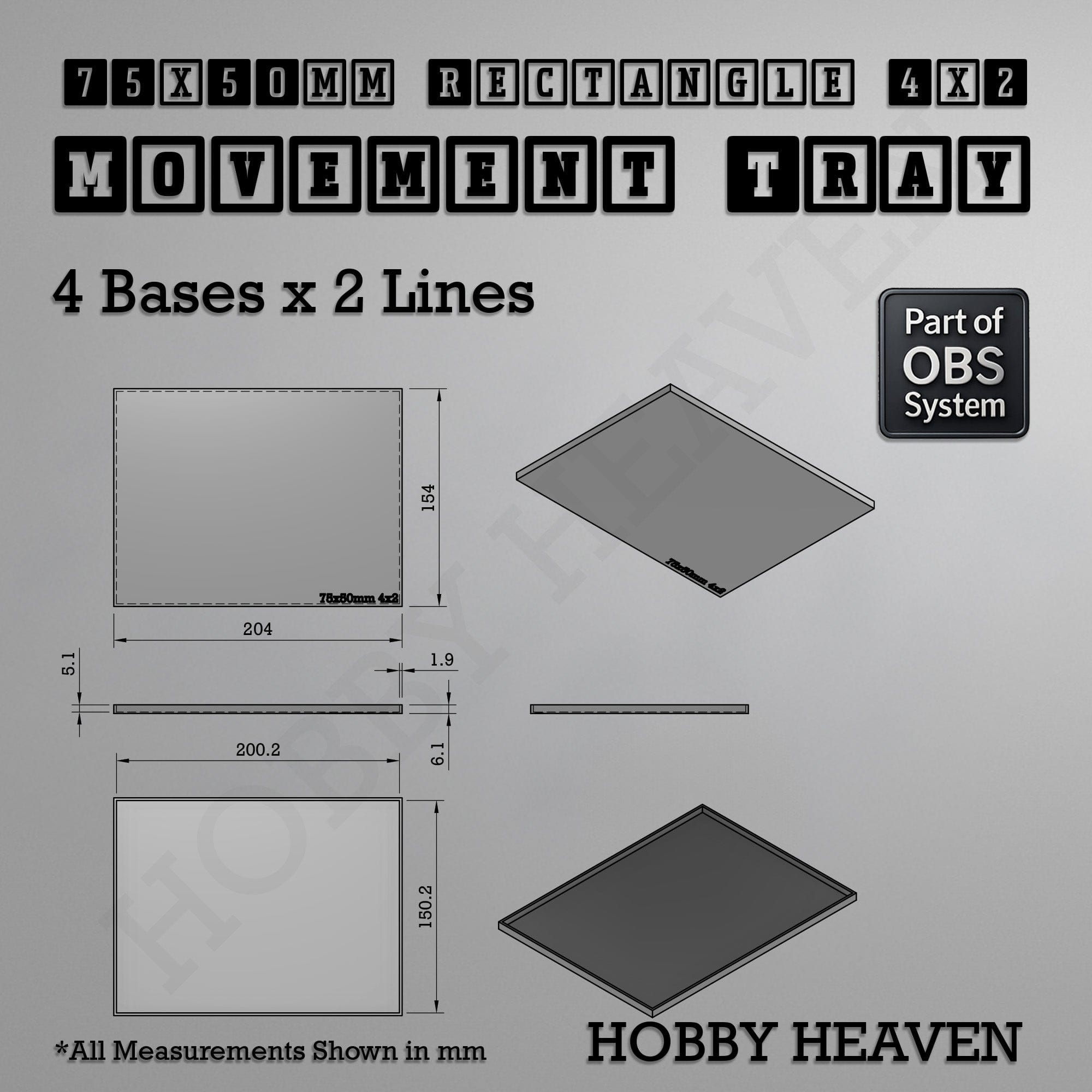 Movement Tray Rectangle Movement Trays | Cavalry & Monsters | 50×25-100×60mm | OBS System