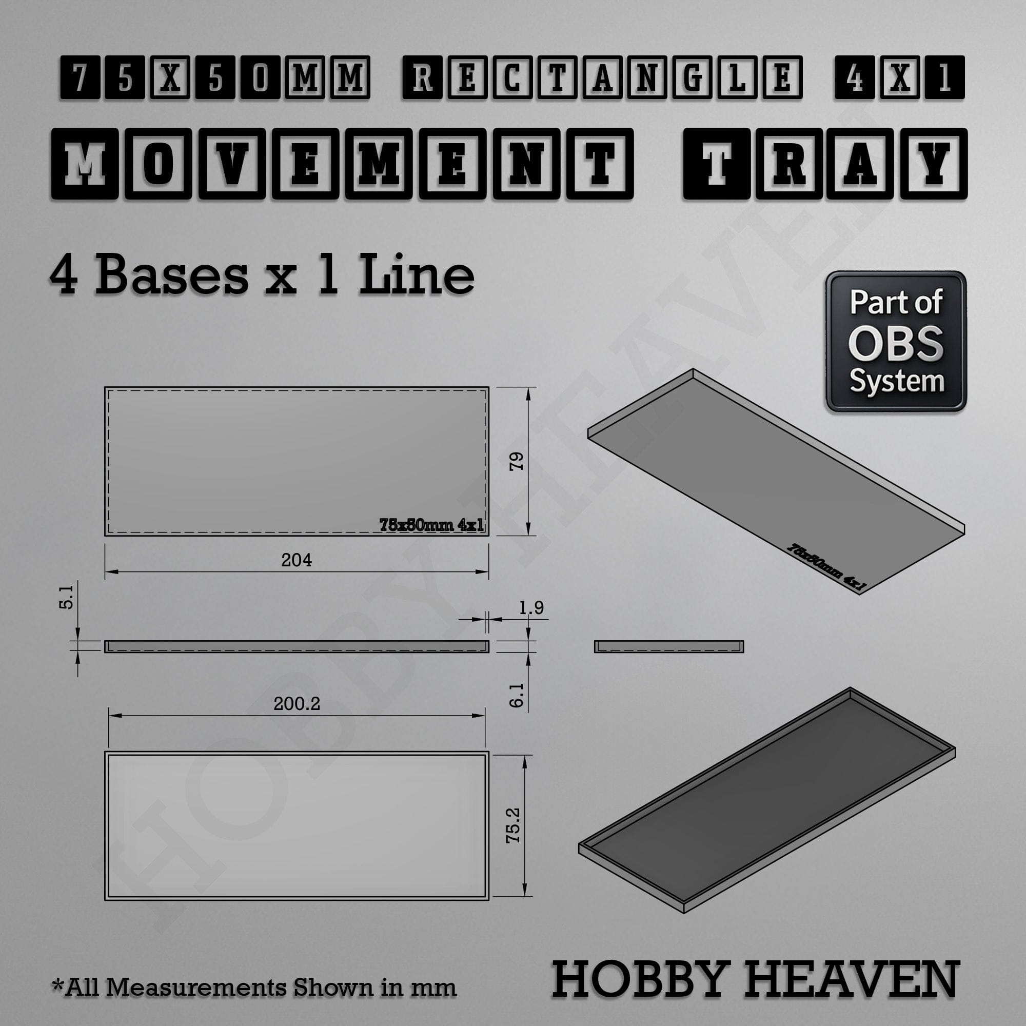 Movement Tray Rectangle Movement Trays | Cavalry & Monsters | 50×25-100×60mm | OBS System