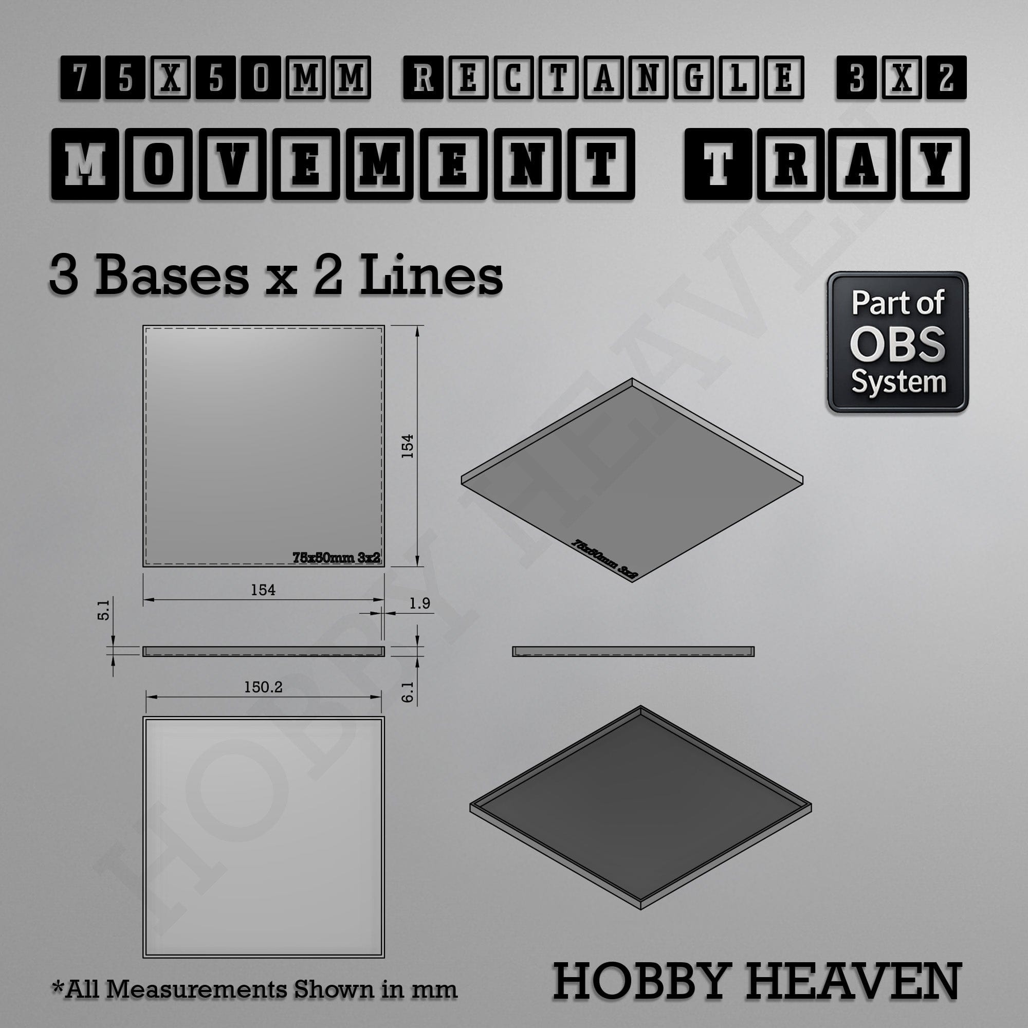Movement Tray Rectangle Movement Trays | Cavalry & Monsters | 50×25-100×60mm | OBS System