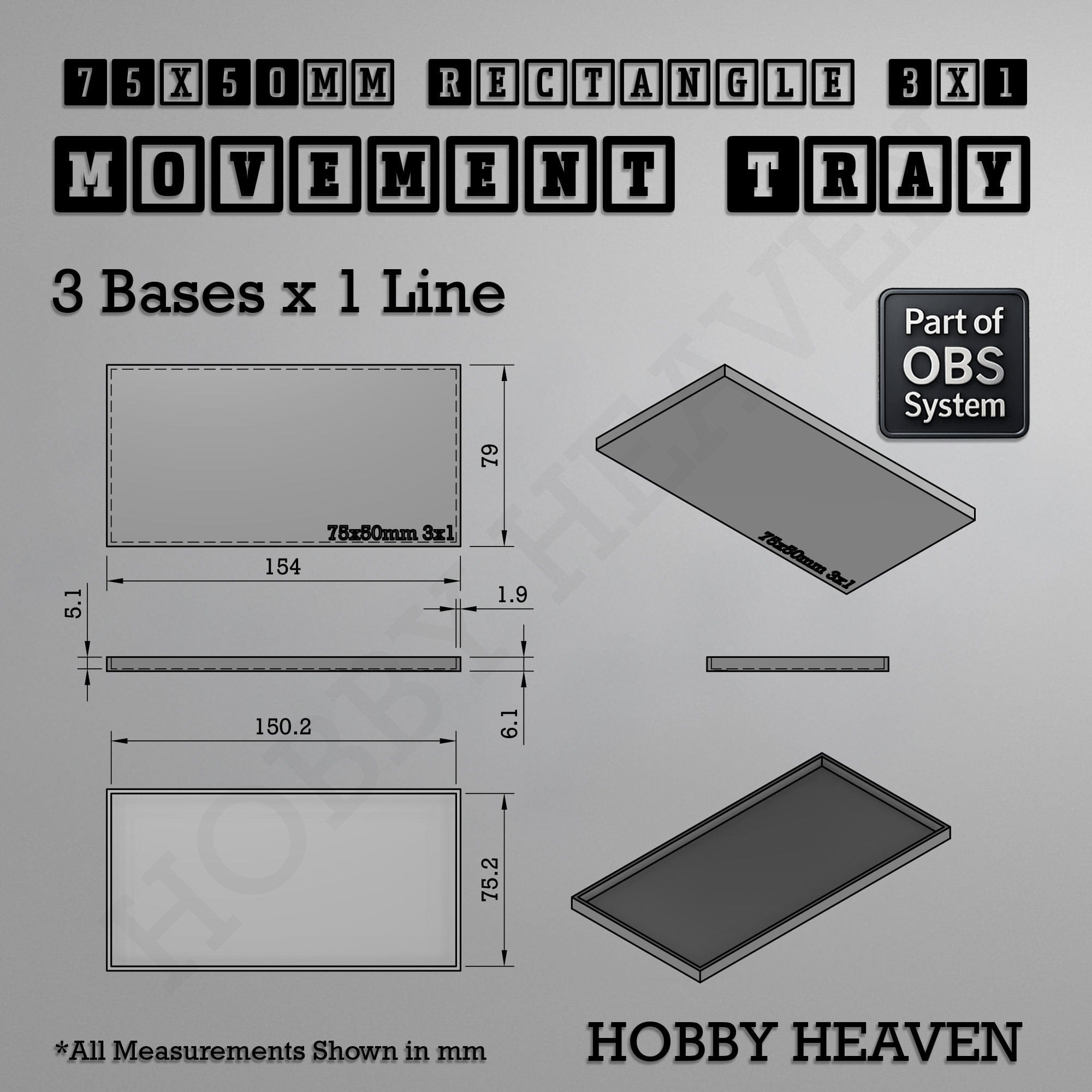 Movement Tray Rectangle Movement Trays | Cavalry & Monsters | 50×25-100×60mm | OBS System