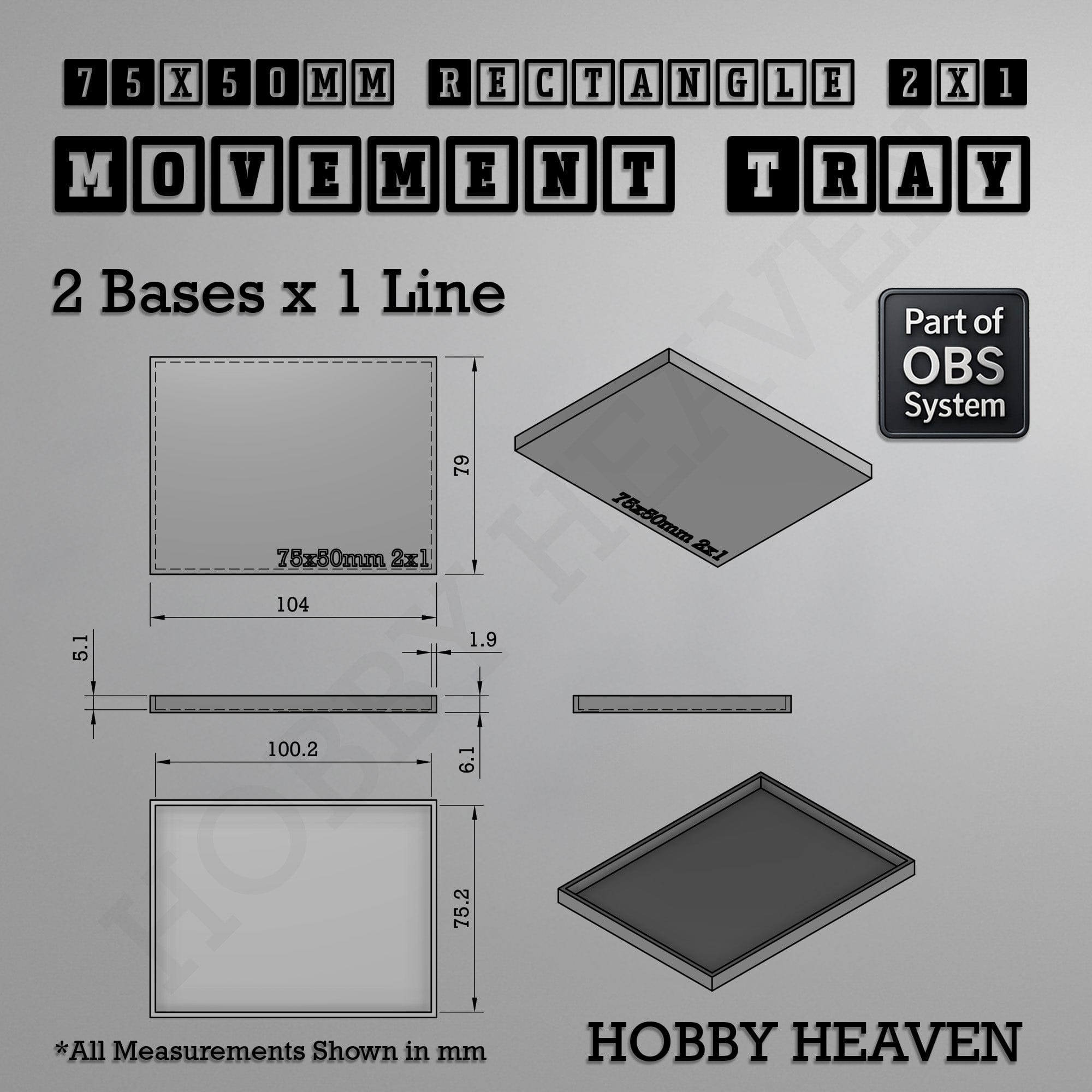 Movement Tray Rectangle Movement Trays | Cavalry & Monsters | 50×25-100×60mm | OBS System