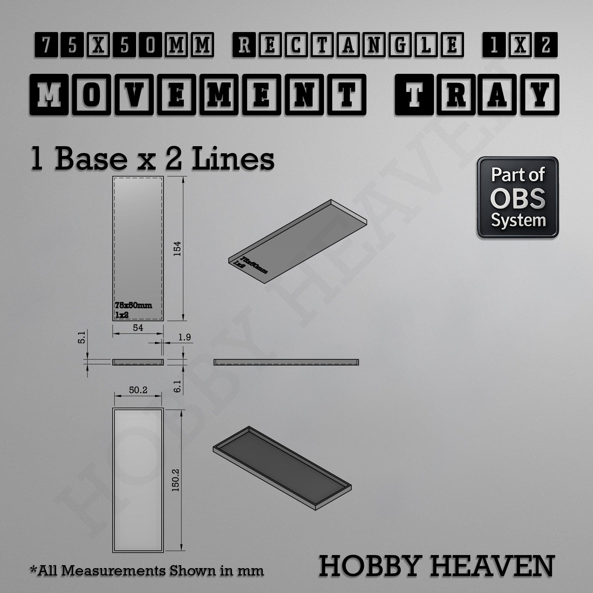 Movement Tray Rectangle Movement Trays | Cavalry & Monsters | 50×25-100×60mm | OBS System