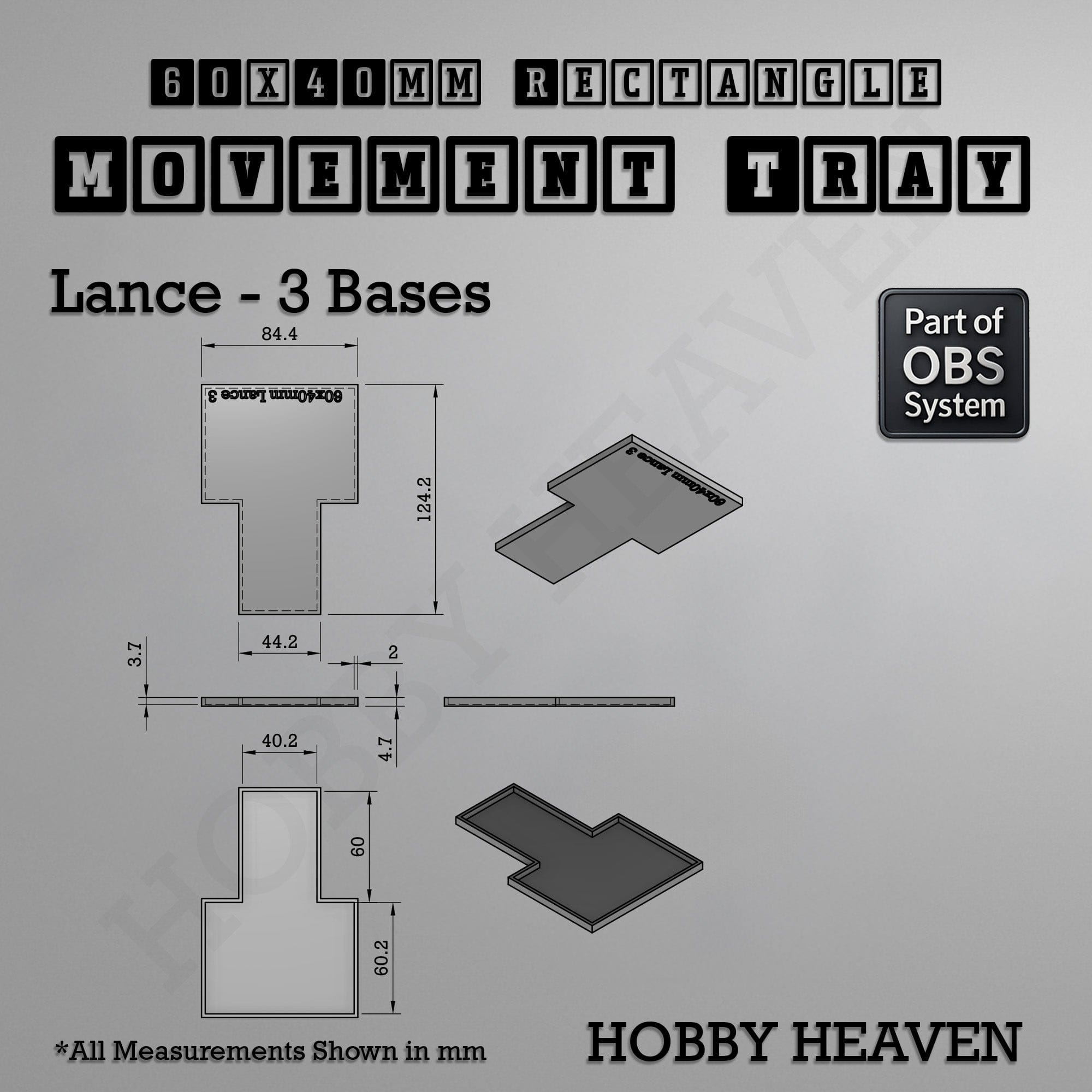 Movement Tray Rectangle Movement Trays | Cavalry & Monsters | 50×25-100×60mm | OBS System