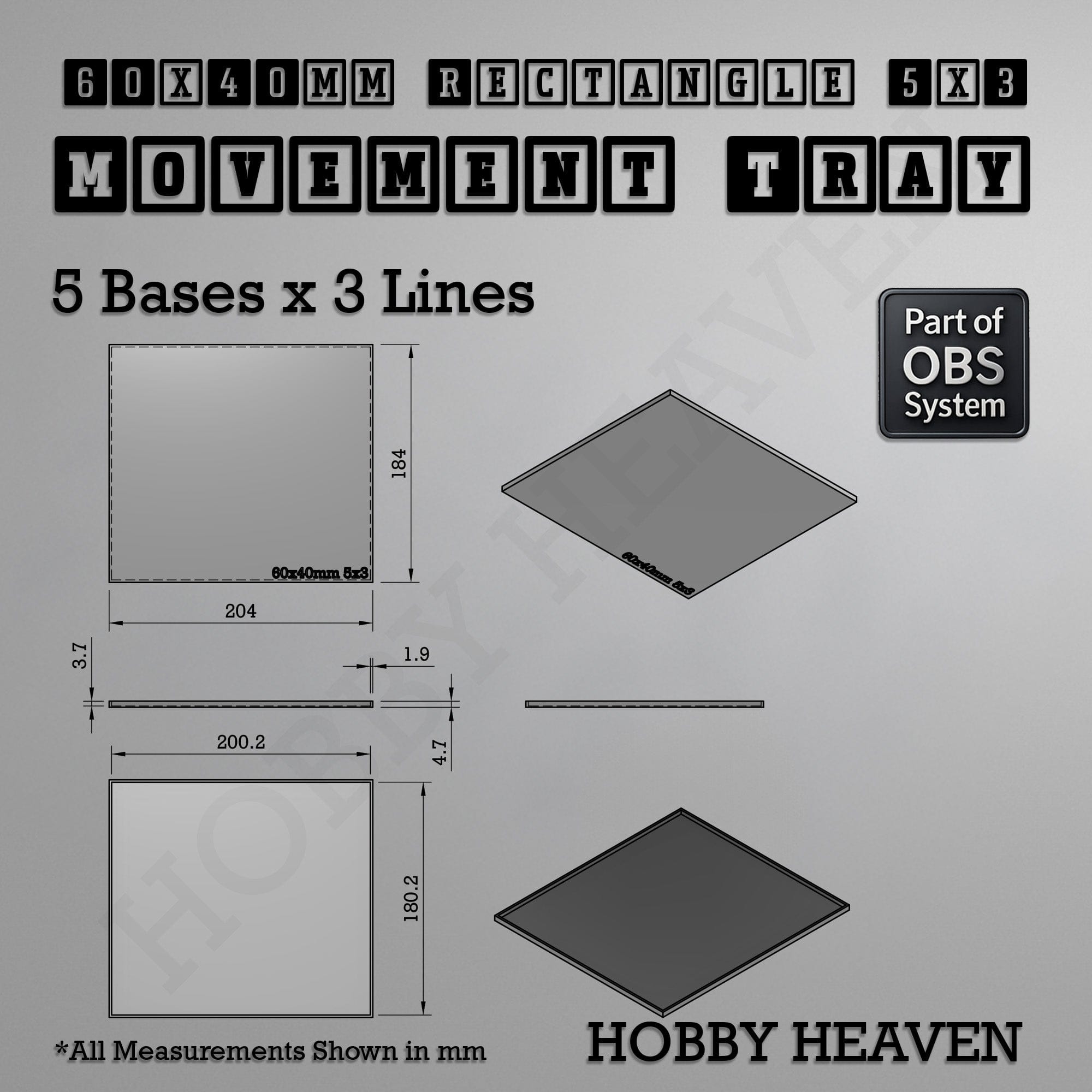Movement Tray Rectangle Movement Trays | Cavalry & Monsters | 50×25-100×60mm | OBS System