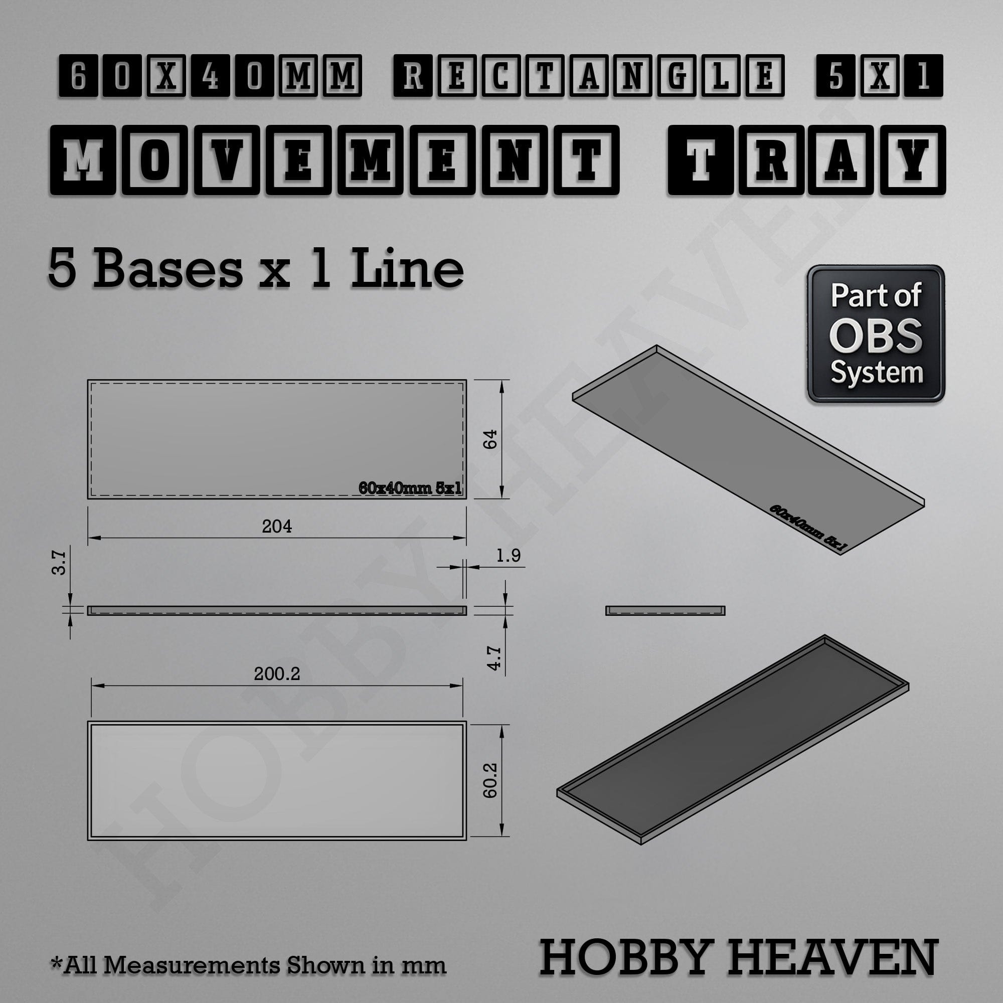 Movement Tray Rectangle Movement Trays | Cavalry & Monsters | 50×25-100×60mm | OBS System